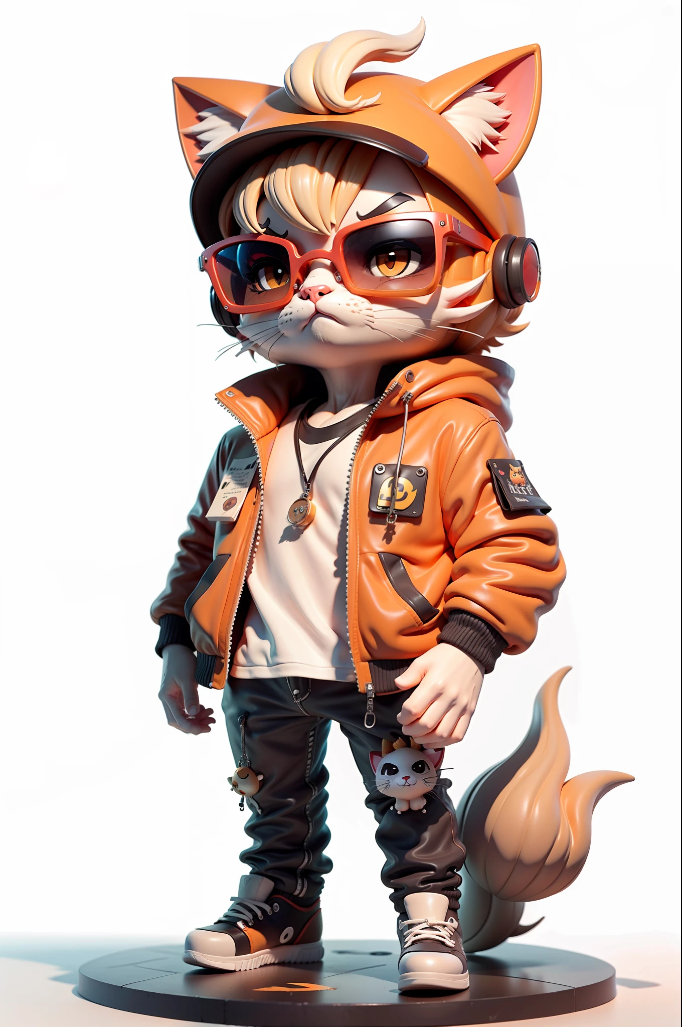 c4tt4stic, a cartoon cat wearing a jacket and sunglasses,long legs,body detailed,smoke,