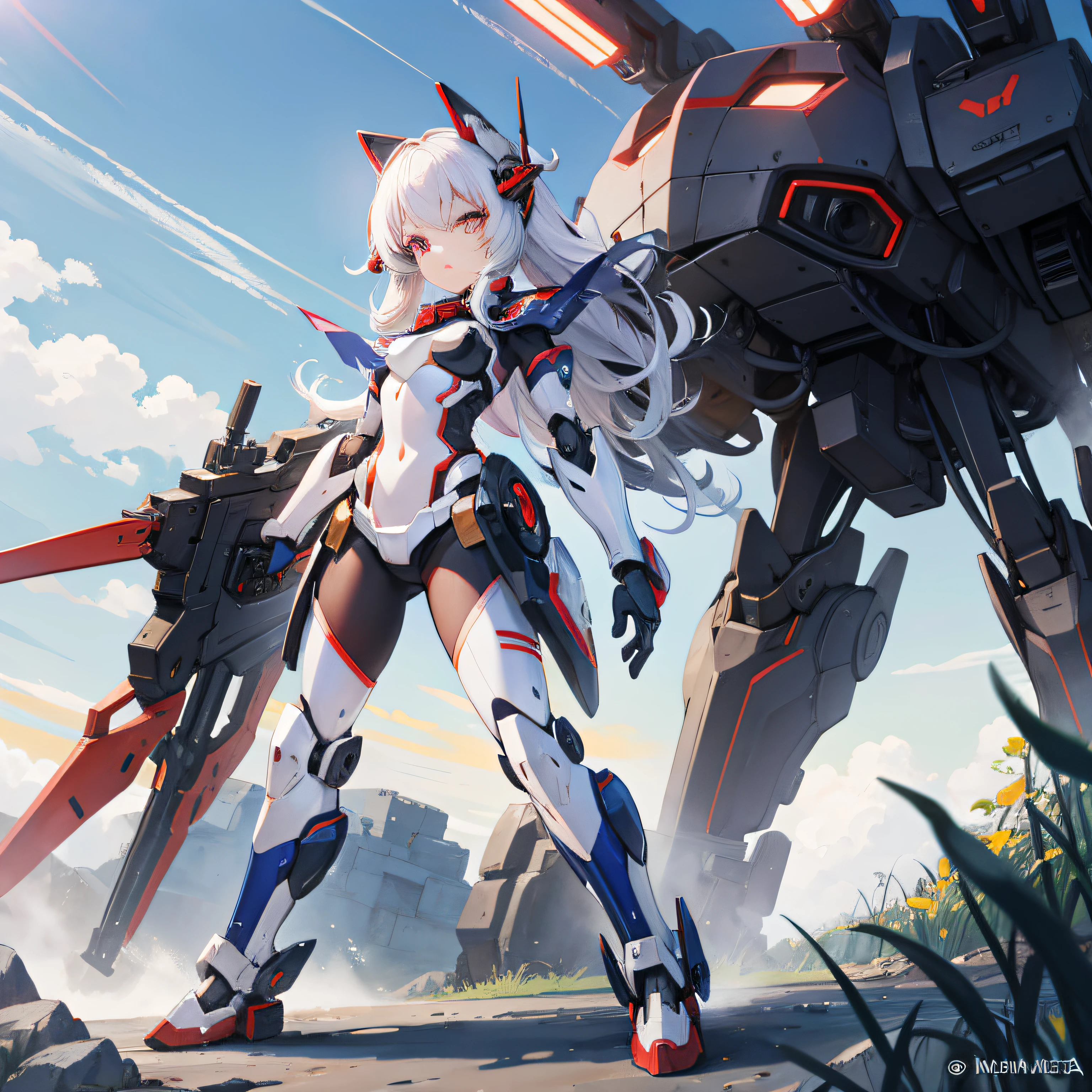 mecha-girl,Extra-long curls,red - eyed,Remove the background