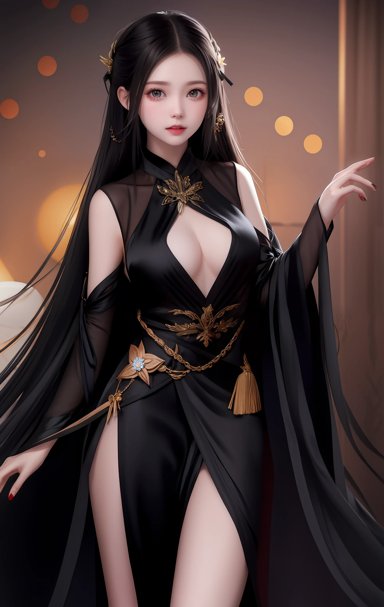 one-girl,No clothes,Wearing black silk