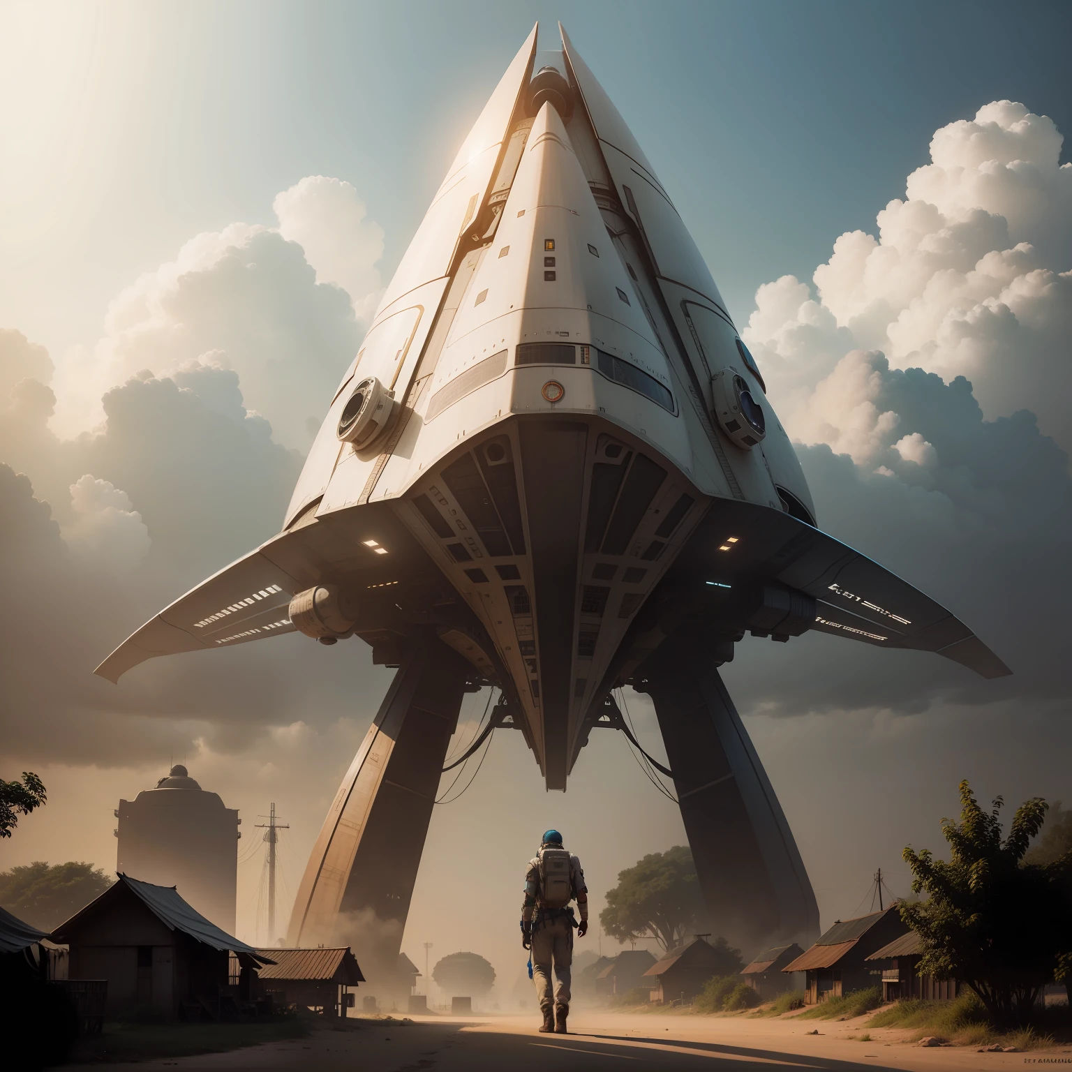 realistic,spaceship in Bangladesh,village sci-fi