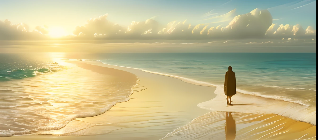 The Arafed people walk on the beach, Surreal water art texture