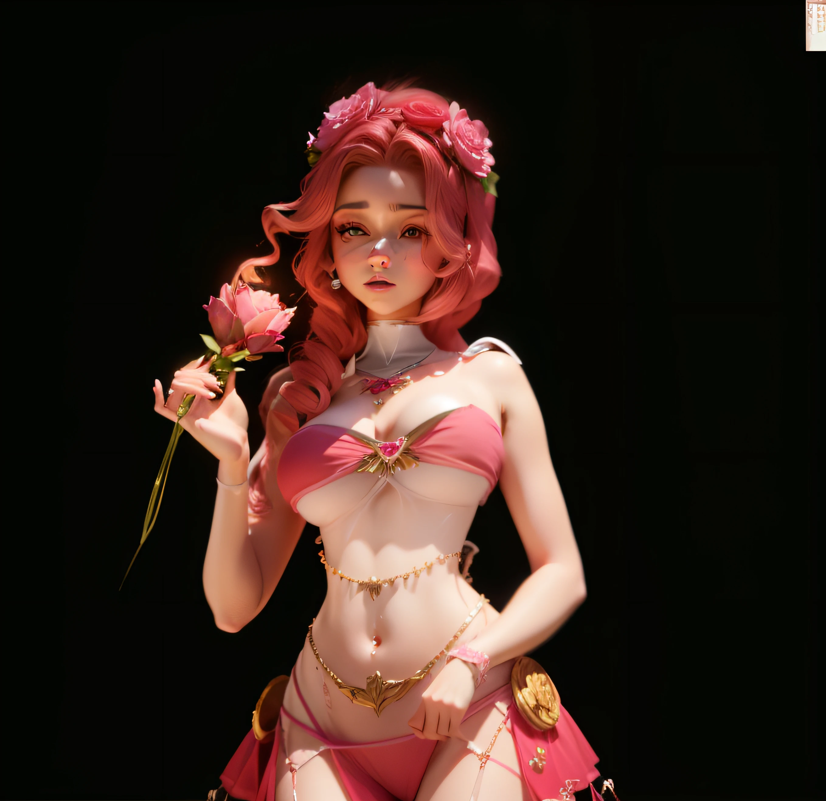 Refinement,3 d model ,Pink clothes,Beautuful Women,rosette,Disney style,pastel colour,divine cinematic edge lighting,Natural lightrealistic lighting and shading,Ray traching,best qualtiy,super detailing --auto