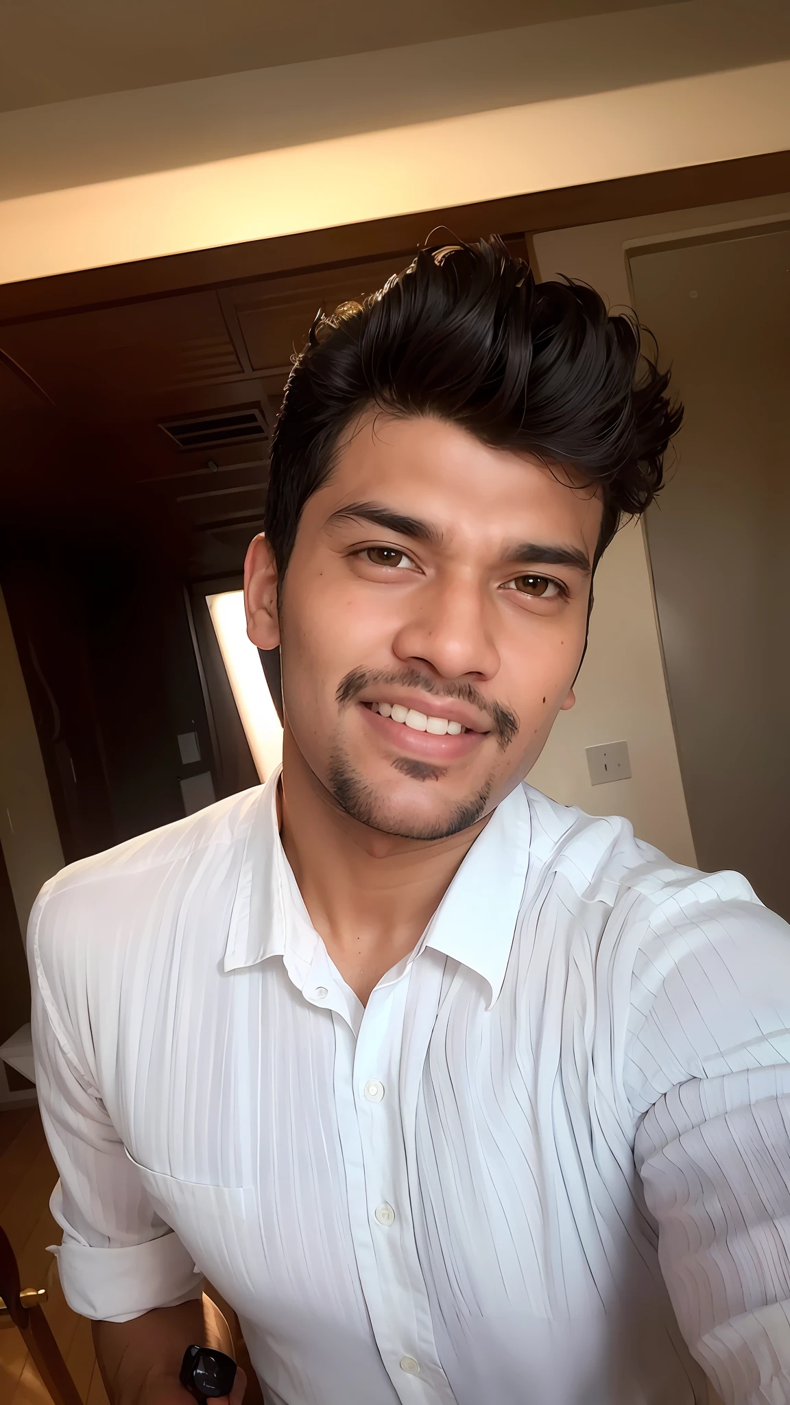there is a man that is smiling and posing for a picture, with accurate face, jayison devadas, front profile!!!!, selfie photo, ayan nag, with a beautifull smile, facebook profile picture, without beard, vinayak, mohamed chahin, vastayan, portait photo profile picture, with lovely look, good looking face, with kind face, roshan