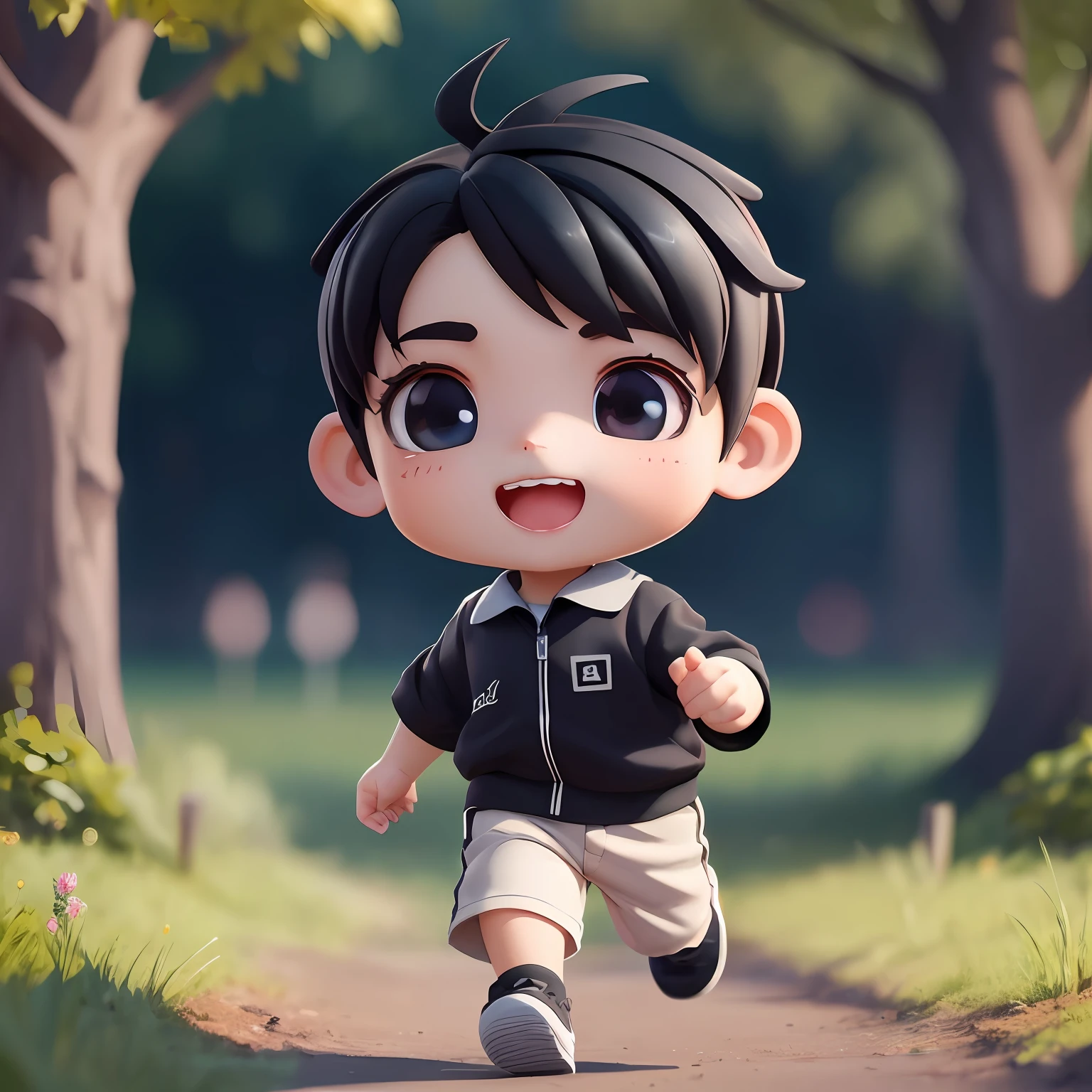 anime character running on a path in a park with trees, cute detailed digital art, adorable digital painting, cute digital art, advanced digital chibi art, cute 3 d render, cute cartoon character, realistic anime 3 d style, anime styled 3d, anime style. 8k, 8 k cartoon illustration, cute cartoon style, animation style render, cute art style, cute artwork