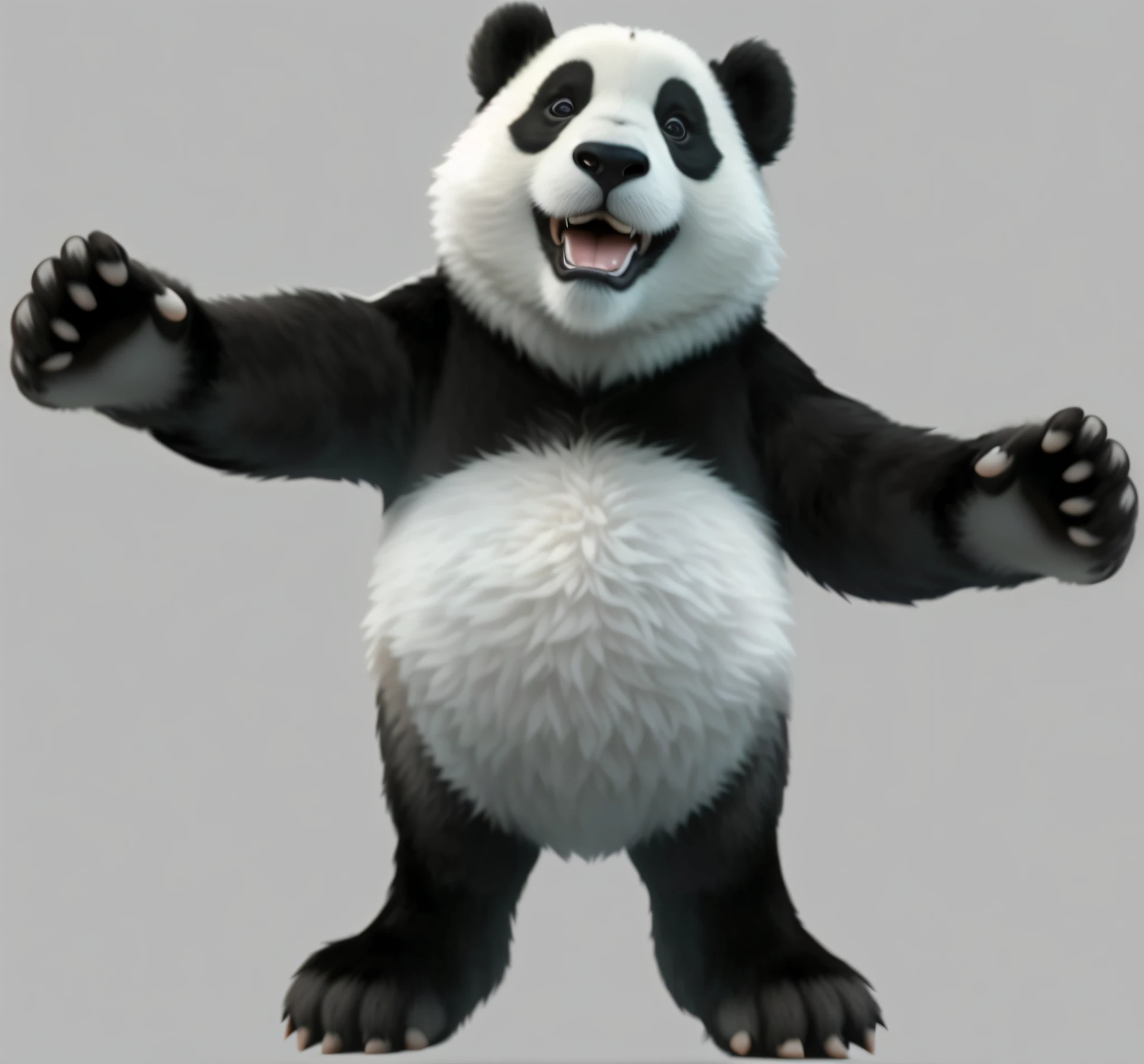 Close-up of panda standing on hind legs, Panda, panda panda panda, a cute giant panda, tian zi, 3D model of a Japanese mascot, Kung Fu Panda, feng zhu |, Cute panda, anthropomorphic badger, pan ren wei, bw 3 d render, author:Yang Borun, shui mo hua, 3 dmax