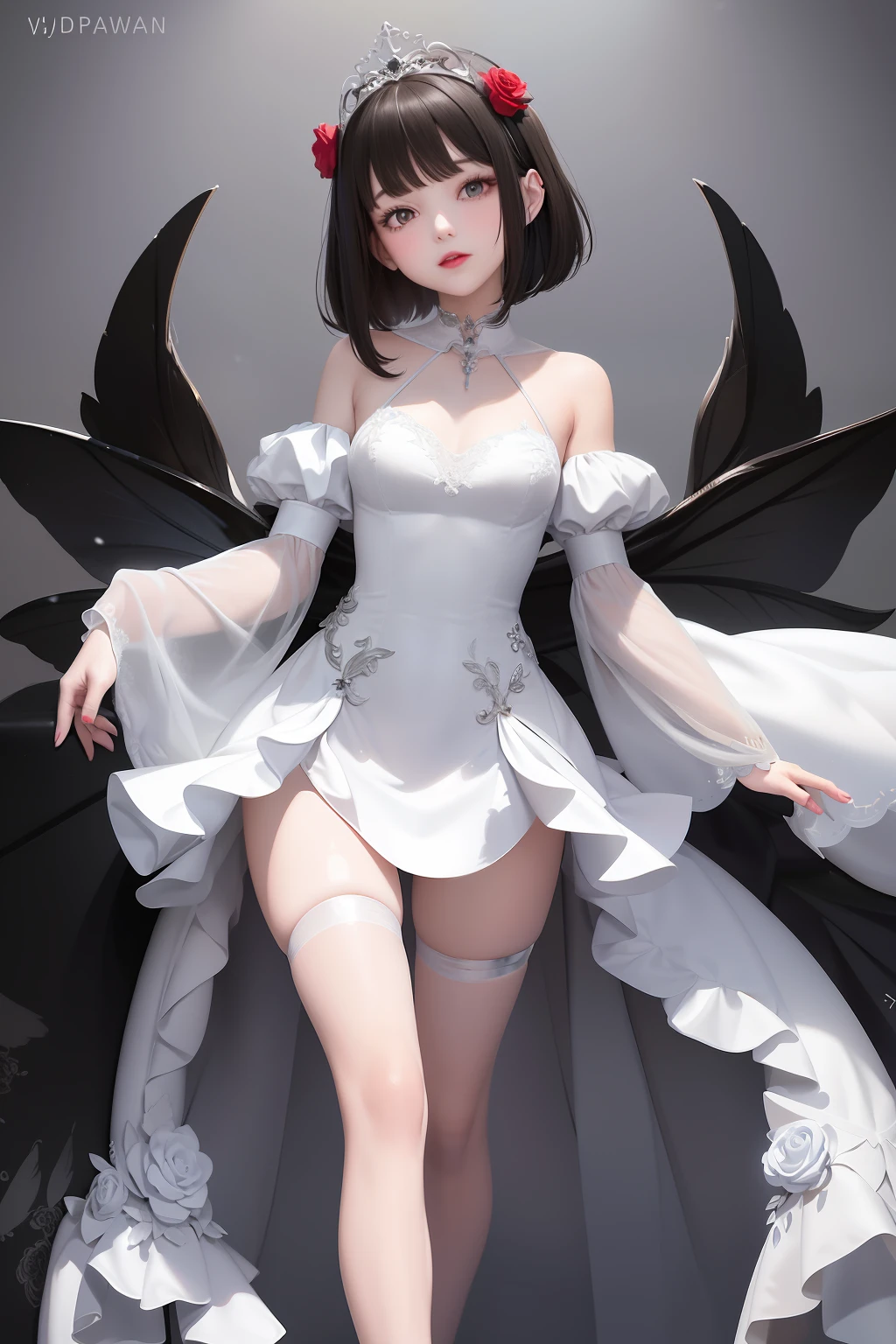Cold maid robot 。

Has a calming beauty、Poor milk。The following appearance description is taken from the game script：

Bright and colorful brunette hair，Like a water god（Wendy）of her。
Fair and flawless skin，Like white paper，Full of mysterious eyes，Beautiful sound like a bell。
Follow the flow of exotic silhouettes，Until the apple-like red lips。
This looks like Snow White。
She wore a dress，Reveals her delicate collarbone，It accentuates her girlish taste and slim silhouette。Her slender body looks more mysterious fairy。
It's like a blooming flower，It's no exaggeration to call it "Rose Girl"，Like the rose of the East。Hair color: Brunette hair，short detailed hair，Pupil color gray pupils，Height 150cm，Weight 40kg，Measurements: B:82 W:55 H:85，Wears 1 rose tiara，Pupil gray