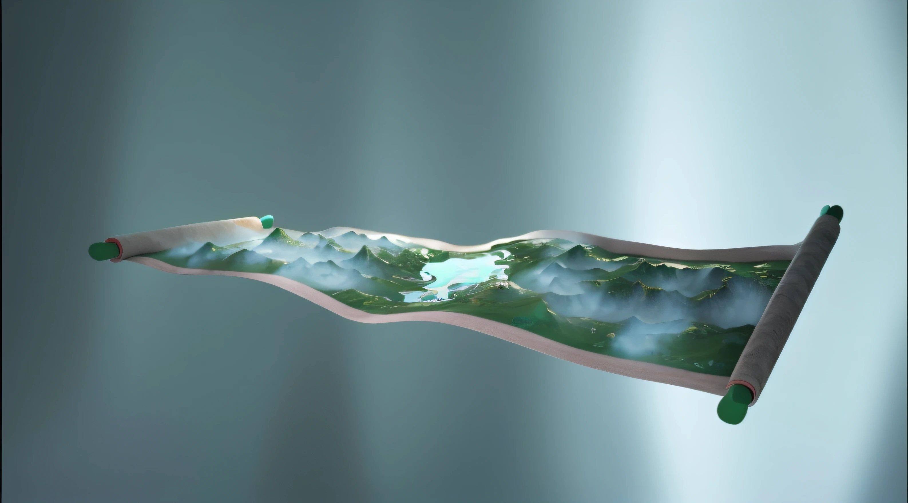 A flowing picture scroll, floating lands in-clouds, beautiful landscape rendering, Near big far small , Perspective view, landscape perspective, 3 D landscape landscape, 3D landscape, detailed scenic view, made from million point clouds, an exquisite 3 d map, depicted as a 3 d render