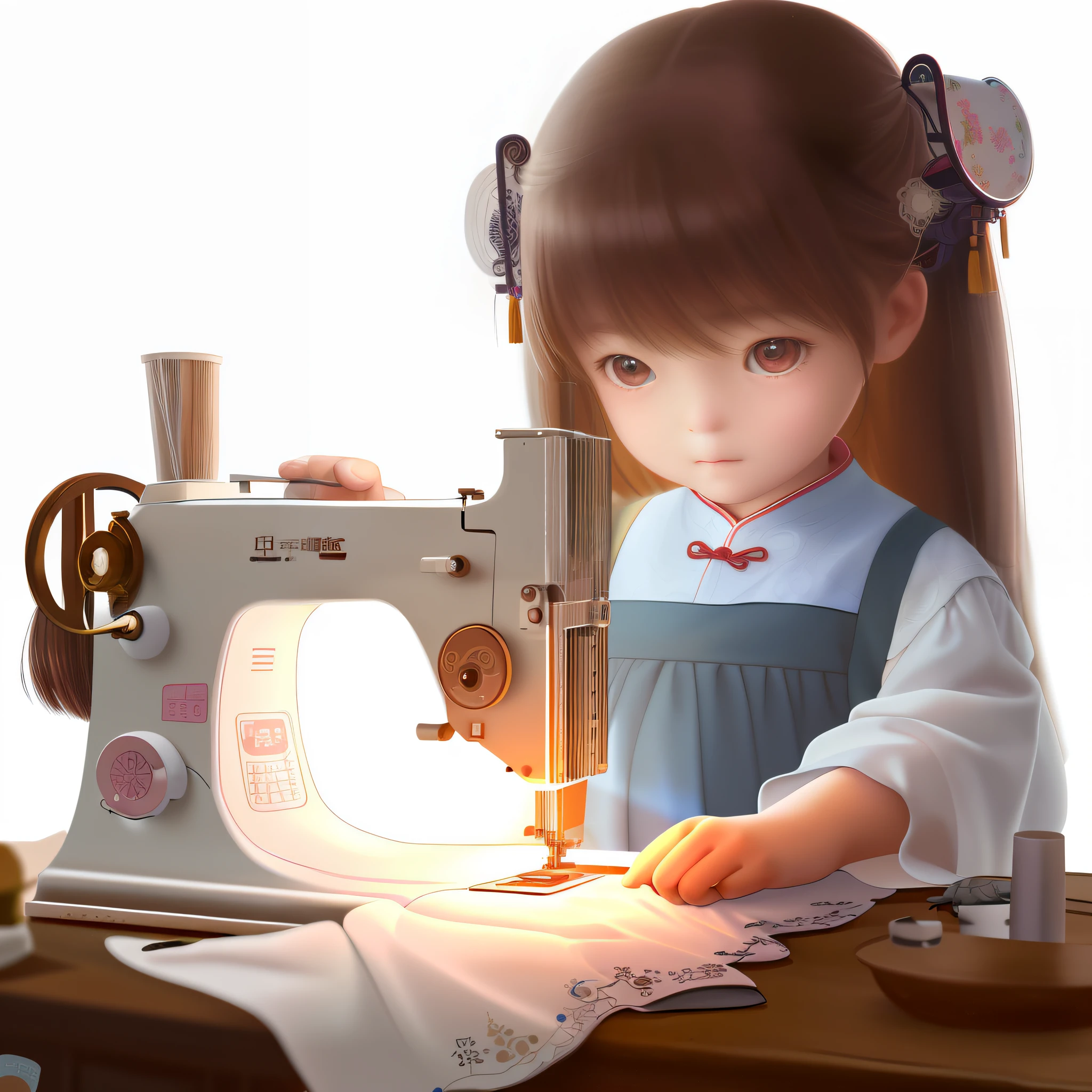 The image of a *********** sewing on a sewing machine, lovely digital painting, author：Yu Zheding, Realistic cute girl painting, author：Qu Leilei, adorable digital art, Cute detailed digital art, By Li Song, Beautiful digital artwork, Chinese girl, amazing craftsmanship, Amazing digital art, beautiful craftsmanship, author：Qiu Ying, Exquisite digital illustration