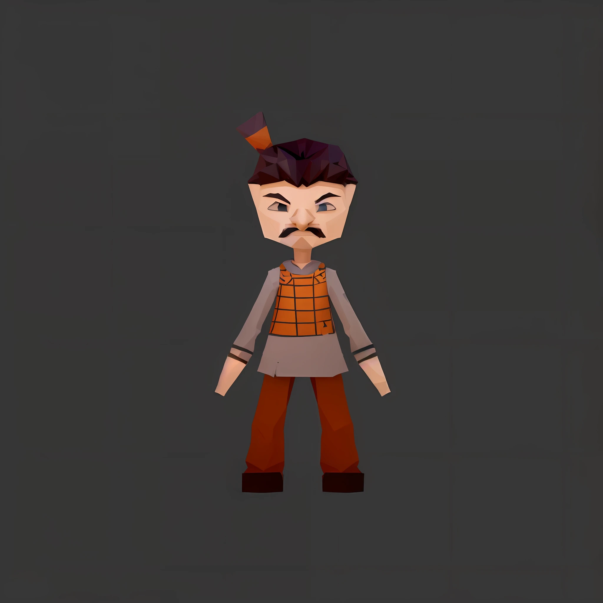 Cartoon man with mustache and mustache standing in front of gray background, low poly character, highly detailed character, Game character, stylized character, videogame character, 3 d render stylized, merged character, rpg character avatar, character is standing, low - poly 3 d model, Stylized anime, high detail iconic character, upper body 2d game avatar, character render
