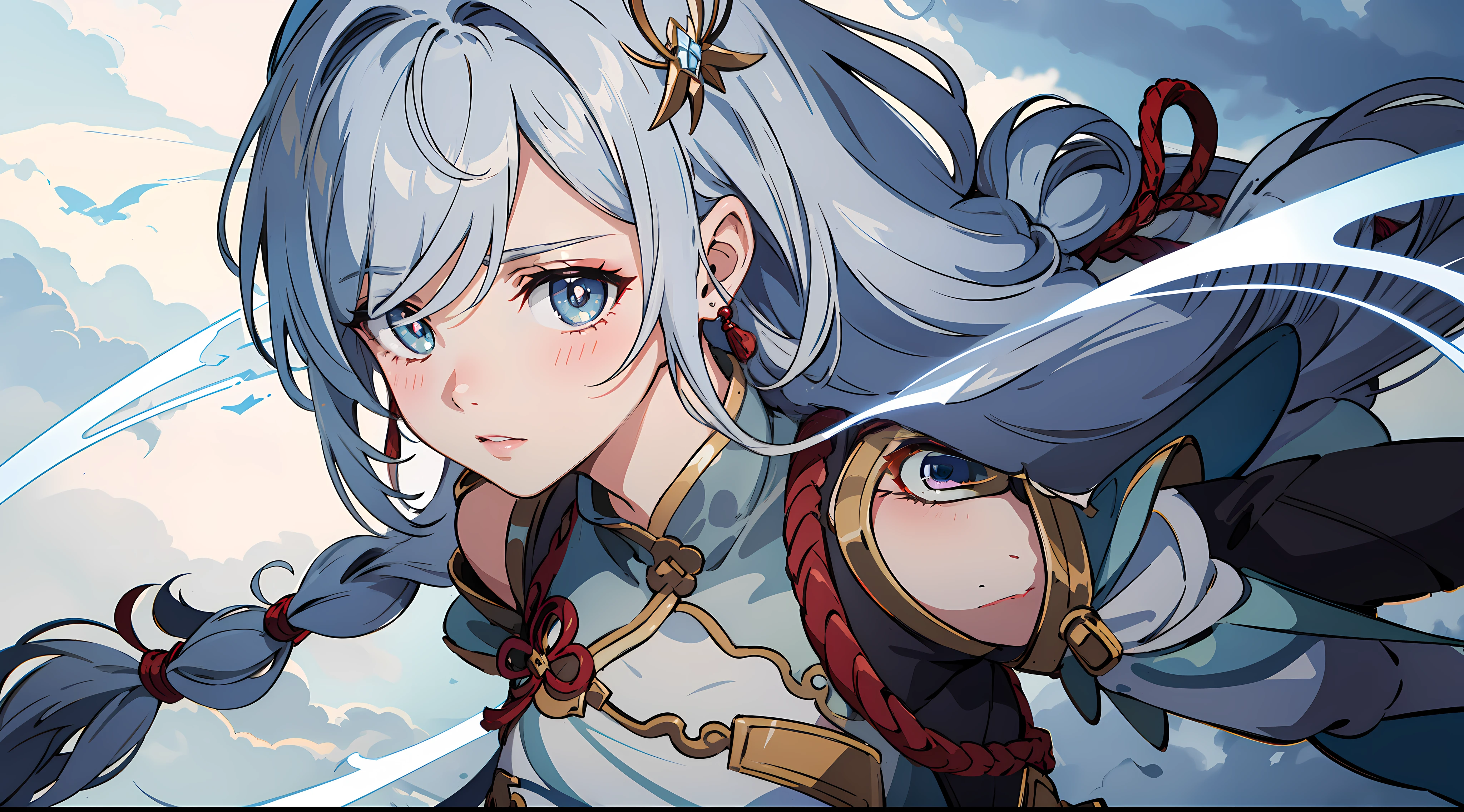 shenhedef, upper body, seductive look, blush, outdoors, snowflake scenery, looking at viewer, cloudy, moody lighting, (perfect detail eyes:1.2), glowing eyes, (long hair one braid:1.2), elemental skill effect, (Masterpiece, Best Quality, High Quality:1.4), professional artwork, Intricate Details, field of view, sharp focus, detailed painting, photorealistic lighting, trending on pixiv, (vivid lighting, vibrant colors:1.05), realistic shadows, ambient occlusion, (athletic body:1.3), mature woman, 30yo,