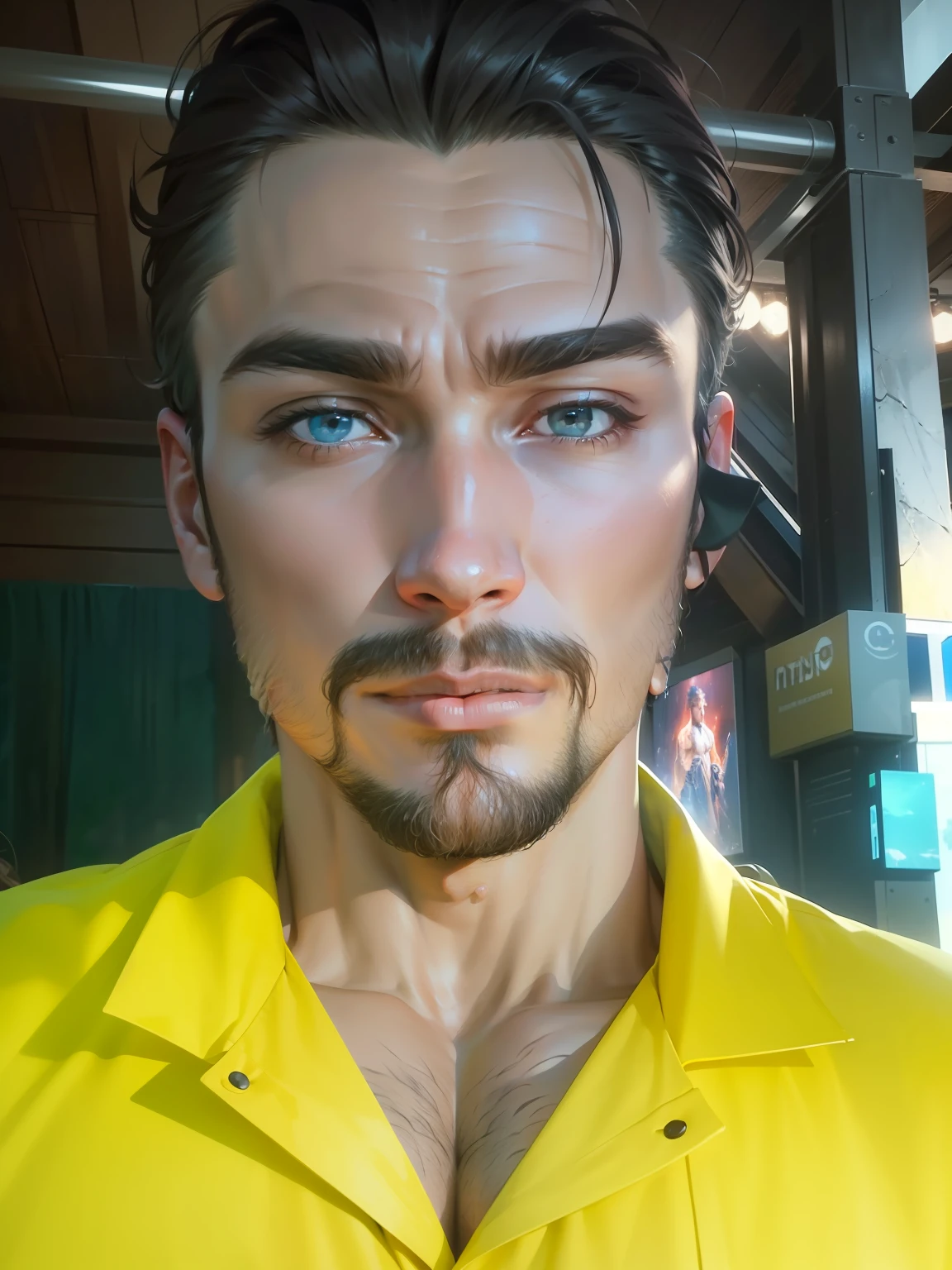 "(Breathtaking, charismatic, rugged male lead) exudes a captivating aura, immersing viewers in a serene ambiance depicted in a mesmerizing 4K artwork."