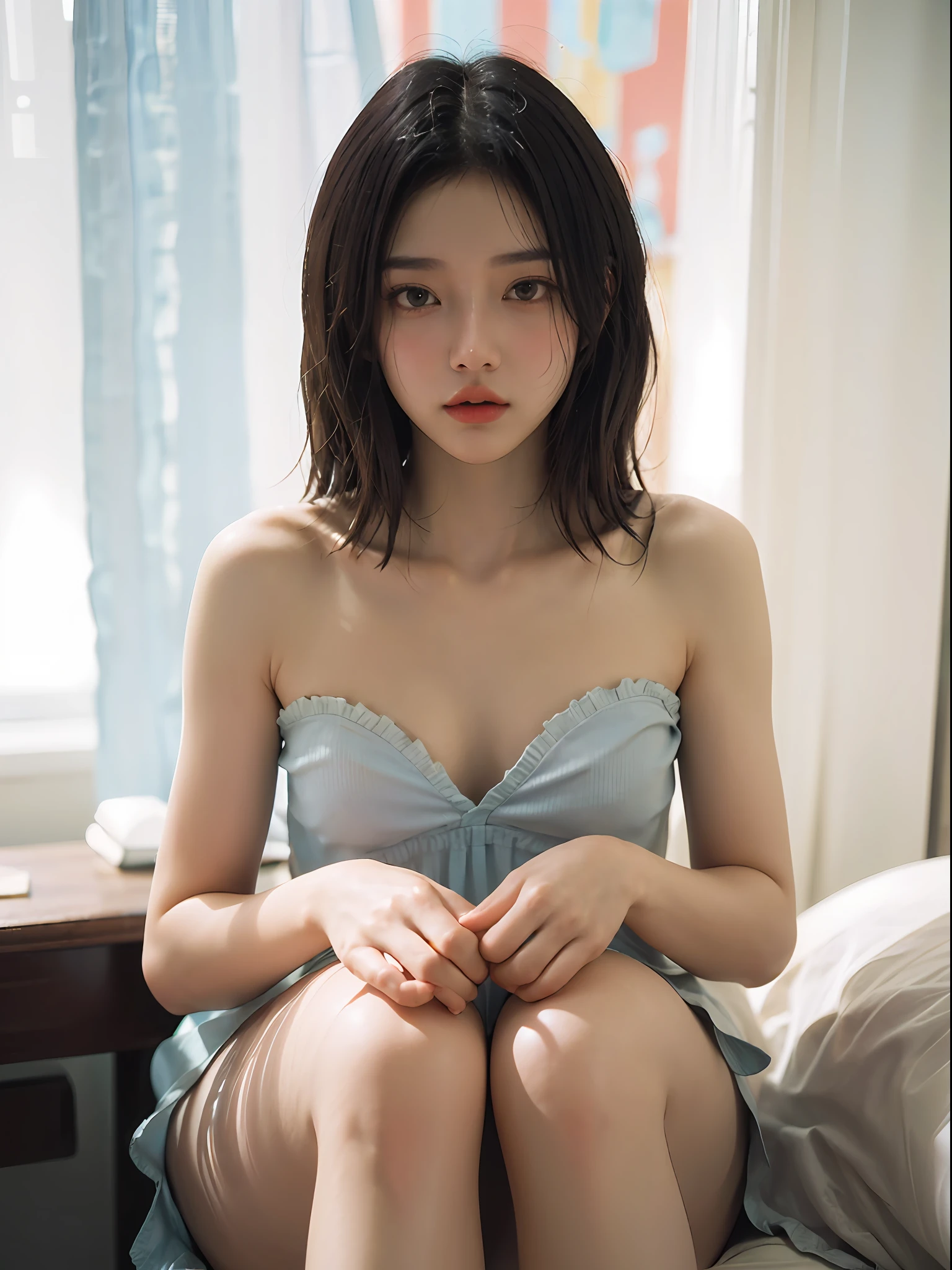 a 20 yo woman, Blonde,Dark theme, soothing tones, pastel colour, High contrast, (Natural skin texture, hyper photorealism, Soft light, Sharp),exposure blend, Medium shot, Bokeh, (hdr:1.4), High contrast, (Cinematic, Teal and orange:0.85), (pastel colour, dim colors, soothing tones:1.3), Low saturation, (ultra - detailed:1.2), (Nero:0.4)