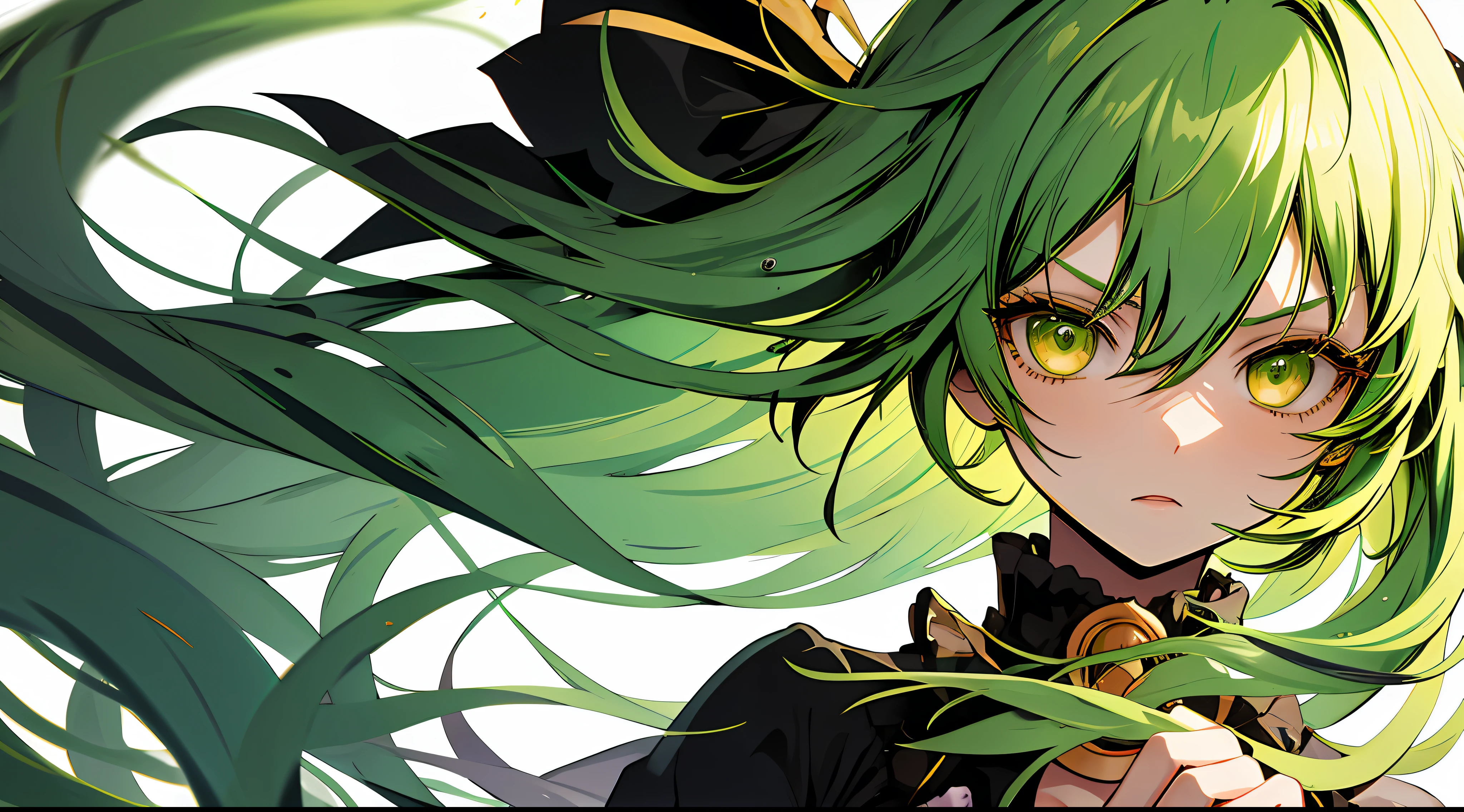 1girl in, Upper body, light green hair, Gumi,Dark look,Serious