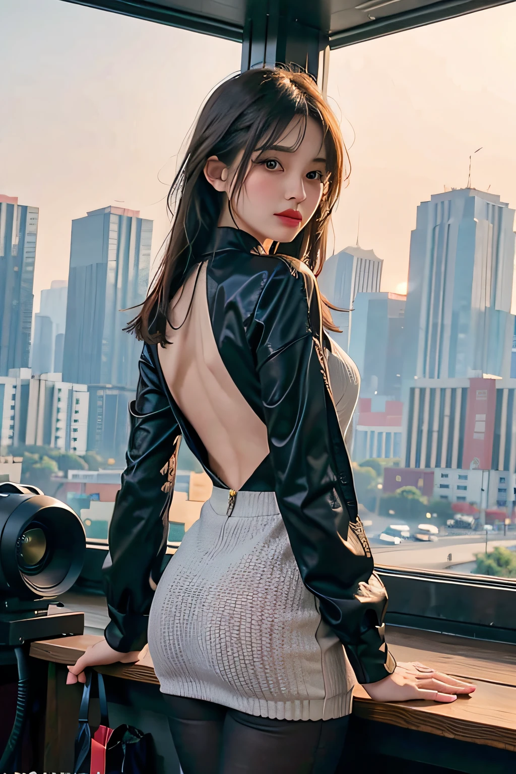 Masterpiece, Best quality, Realistic:1.3, 1girll, Cute, Cityscape, street, Cyberpunk, Sunlight, back lit lighting, ((((hdr)))), intricate scene, art stations, Intricate details, Vignette, saigon vietnam in 1990, Wet, Professional lighting, photon maping, Radio City, Physically-based rendering,