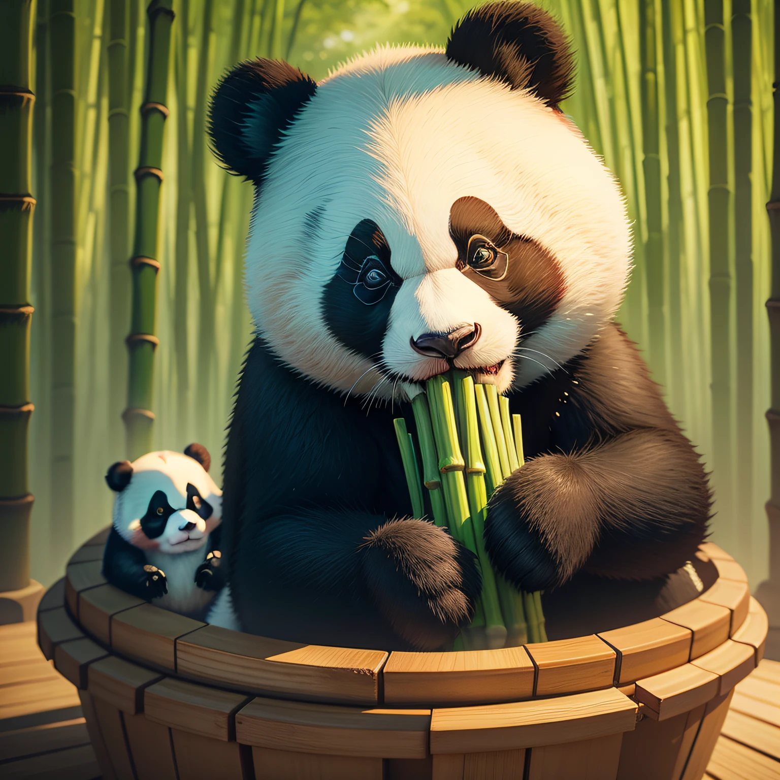 pandas,photorealestic,Eating bamboo