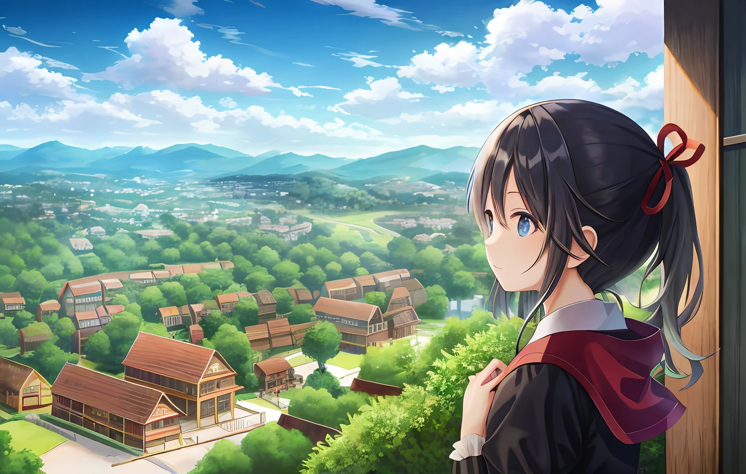 scenecy,ln the forest,villages,ben lo,sky cities,clouds,2girls