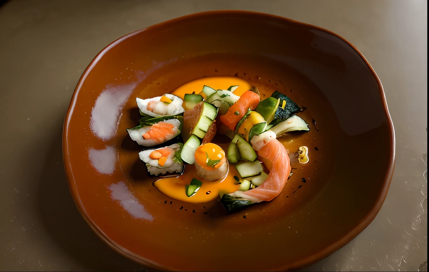 "Sushi "was delicious,Rich traditional culture,Colorful combinations,Exquisite details,The chef is highly skilled,The table is full of sushi,Includes tuna,salmon,shrimps,Flesh,Cucumber slowly gentle and delicate portrayal of fish,Burritos,Tofu egg skin,Delicious sauce and mustard,Refreshing seaweed,Everything is full of life and creativity。