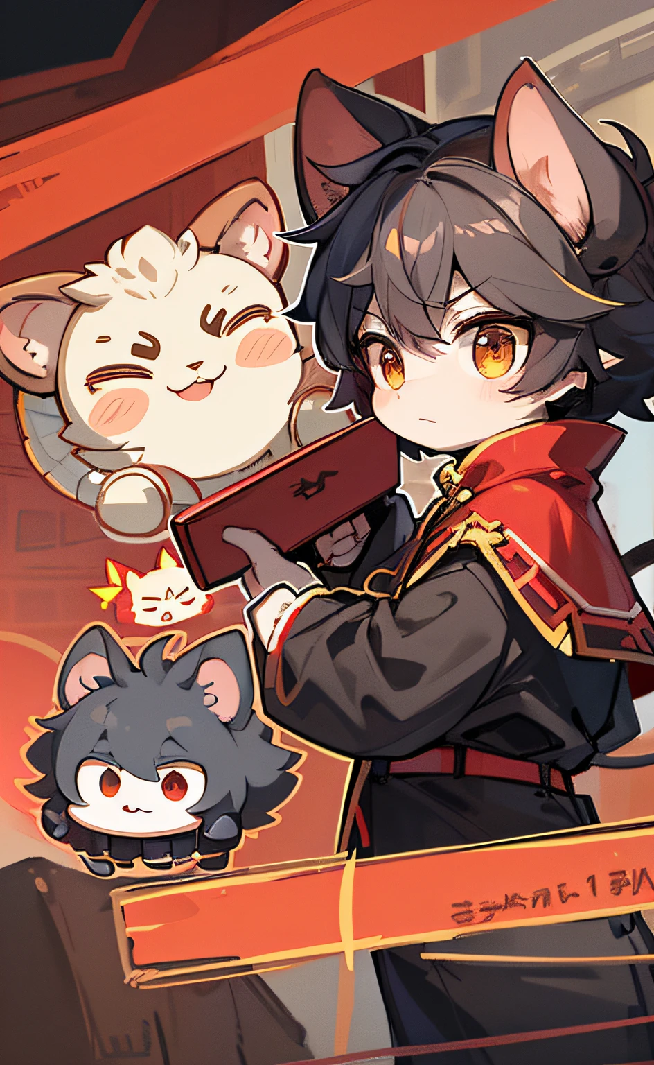 Close-up of a cartoon cat holding a red envelope, maplestory mouse, fat chibi grey cat, telegraph stickers, author：Master of Han Chinese, cute chibi rat wizard, elokitty, tchibi, negao, discord pfp, telegraph stickers design, cute character, Keqing from Genshin Impact, profile picture 1024px