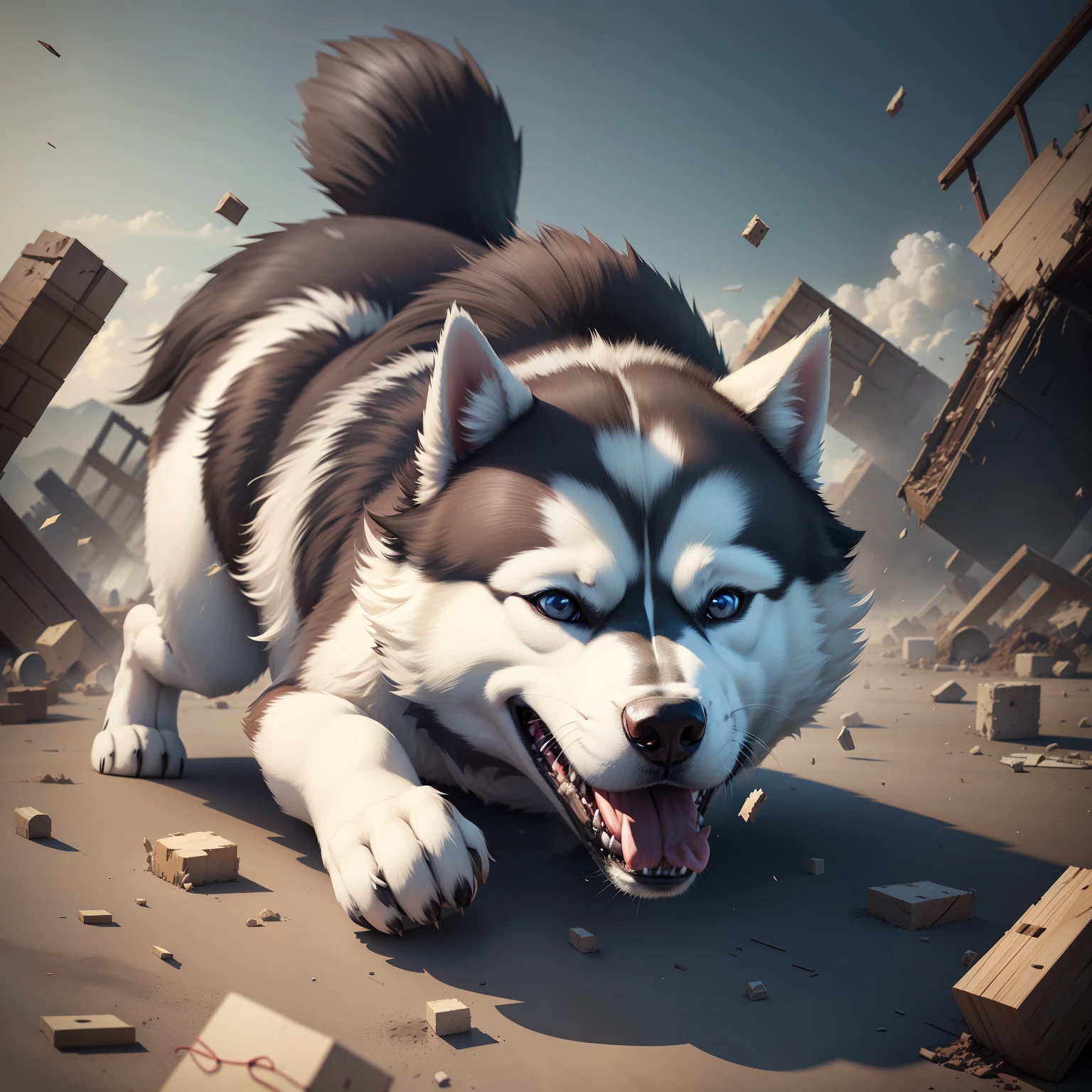 Husky dog disaster destruction uncontrollable nonsensical silly