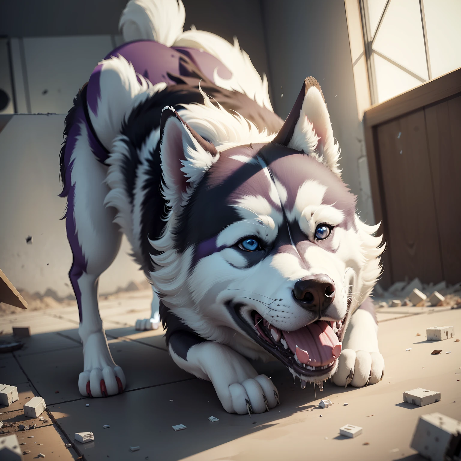 Husky dog disaster destruction uncontrollable nonsensical silly