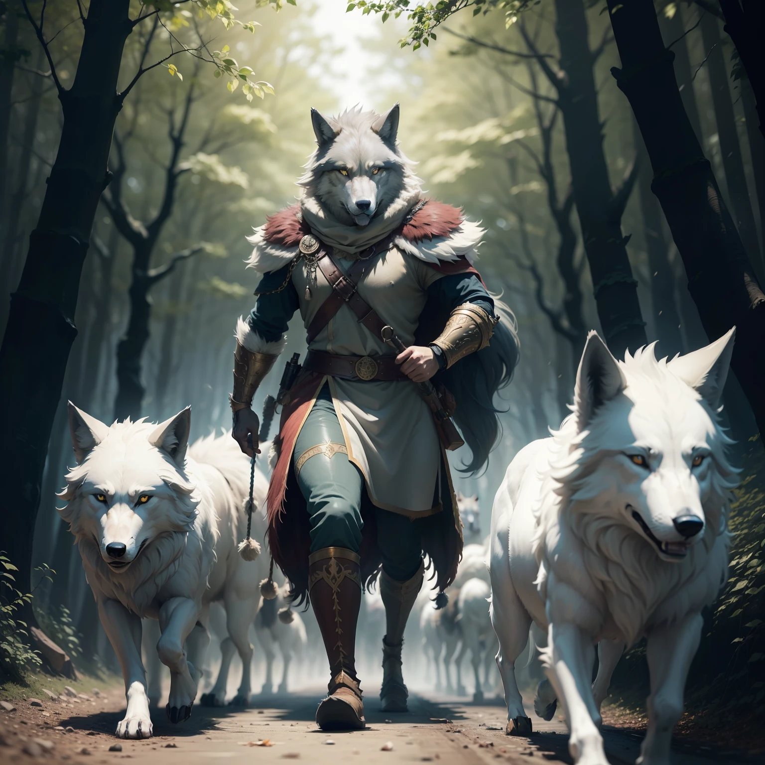 The wolf king of the forest led the pack towards the river ，Proceed with regularity