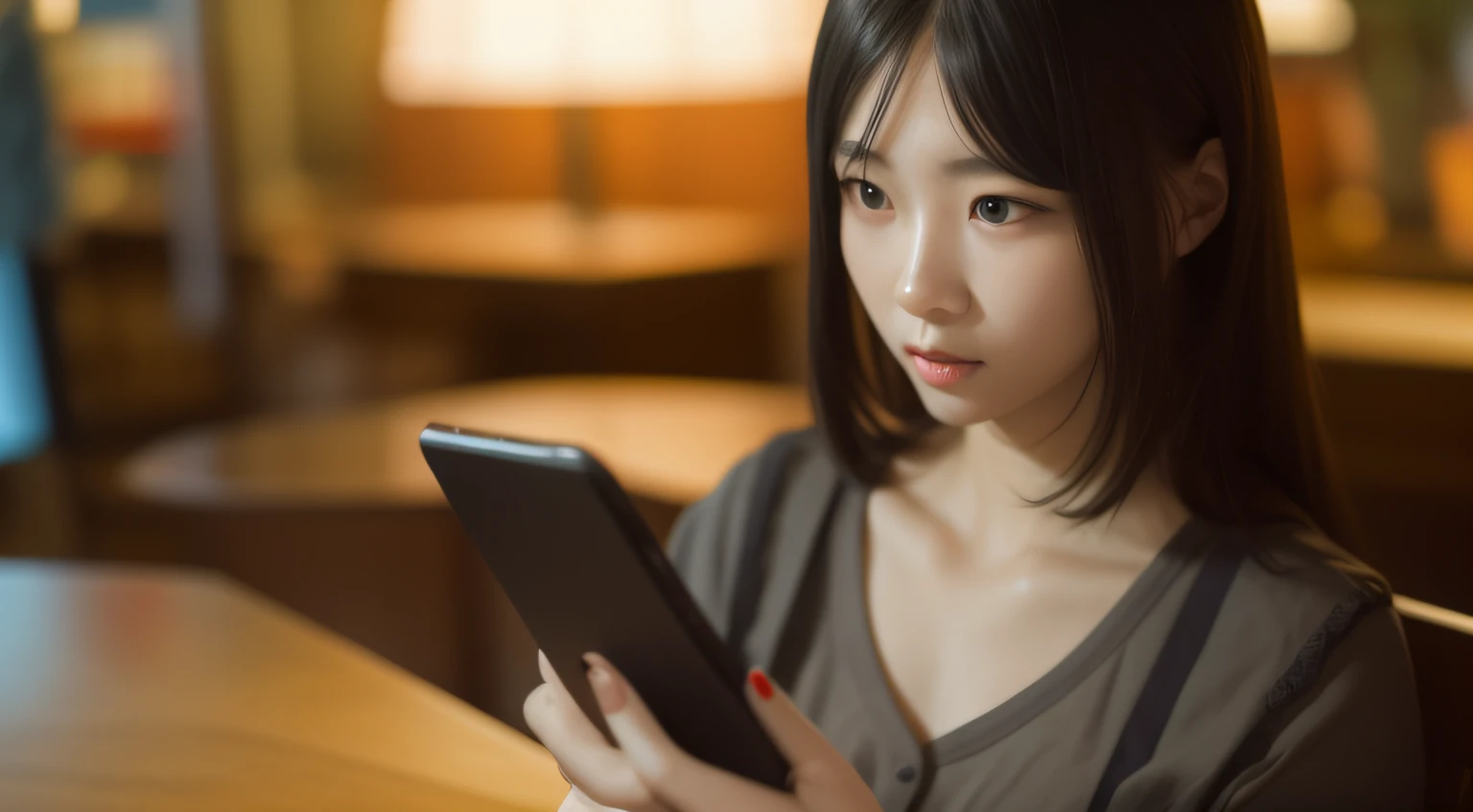 there is a woman that is looking at her cell phone, she is holding a smartphone, portrait shot, checking her phone, a young asian woman, portrait of a japanese , Looks distracted, closeup portrait shot, Young Asian Woman, the face of a beautiful Japanese girl, beginner, Young Asian Girl, Japanese, asian female, Korean Girl, checking her cell phone, Korean Woman
