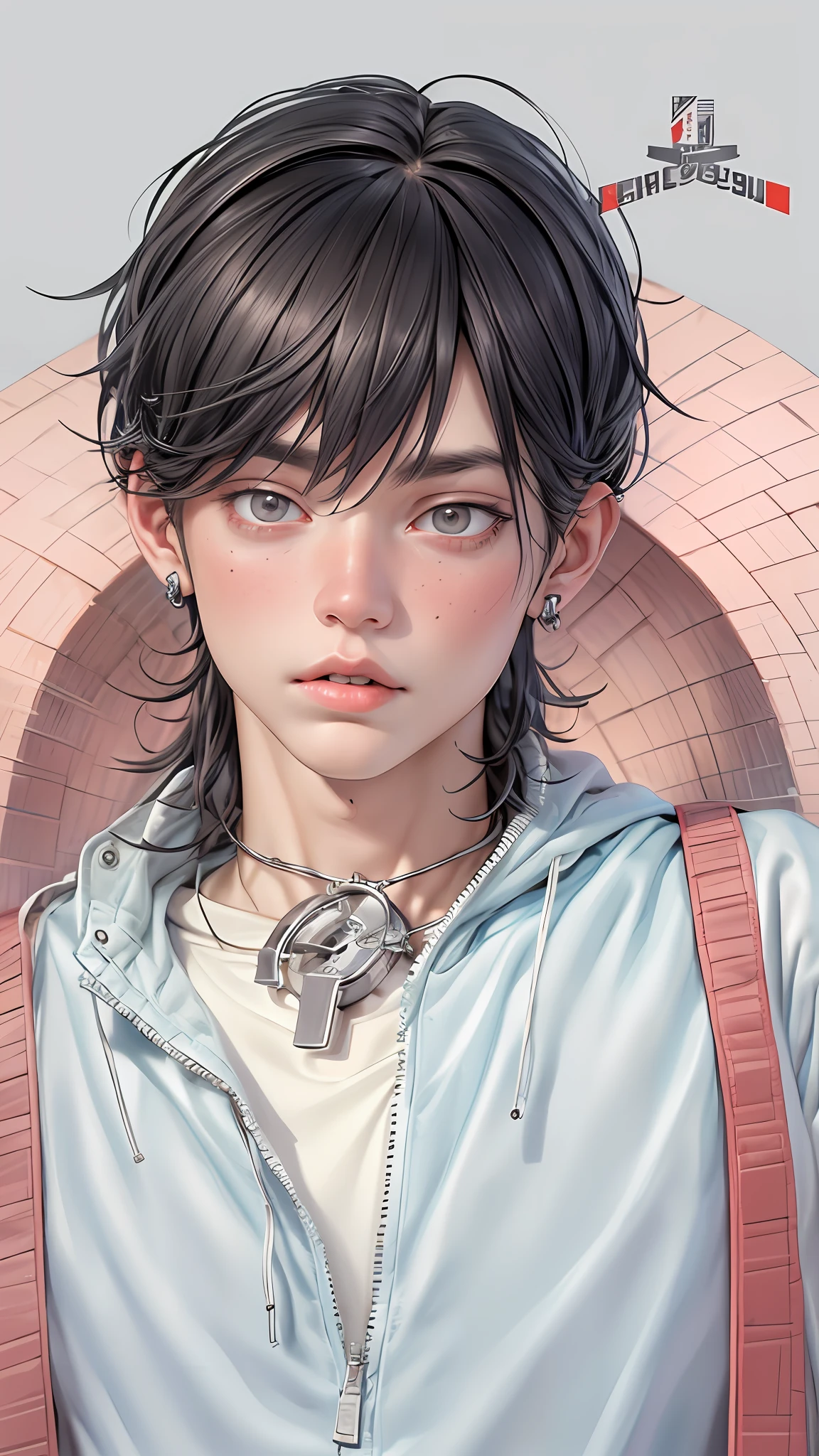 a masterpiece，Bestquality，offical art，8kwallpaper，Extremely Detailed，Illustration，1BOY，Trendy outfits，watch，sneaker shoes，squat down，Hands droop naturally，Hooded jacket，Street side，