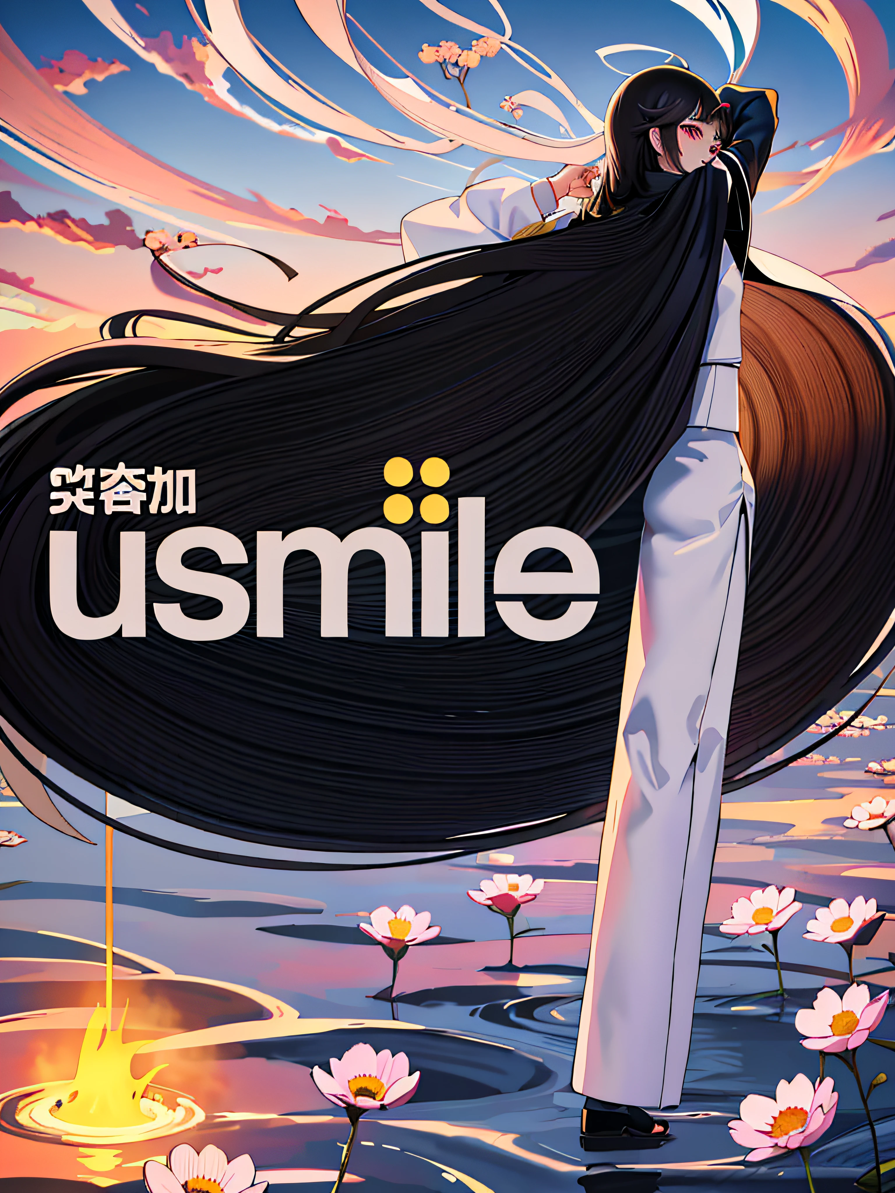 A 4k level illustration in the style of Mishan dance, featuring a girl with black hair and white skin wearing a Japanese school uniform standing in a sea of flowers, her hair dancing in the wind, reasonable character proportions, clear facial features, high-quality details, and golden section composition.
