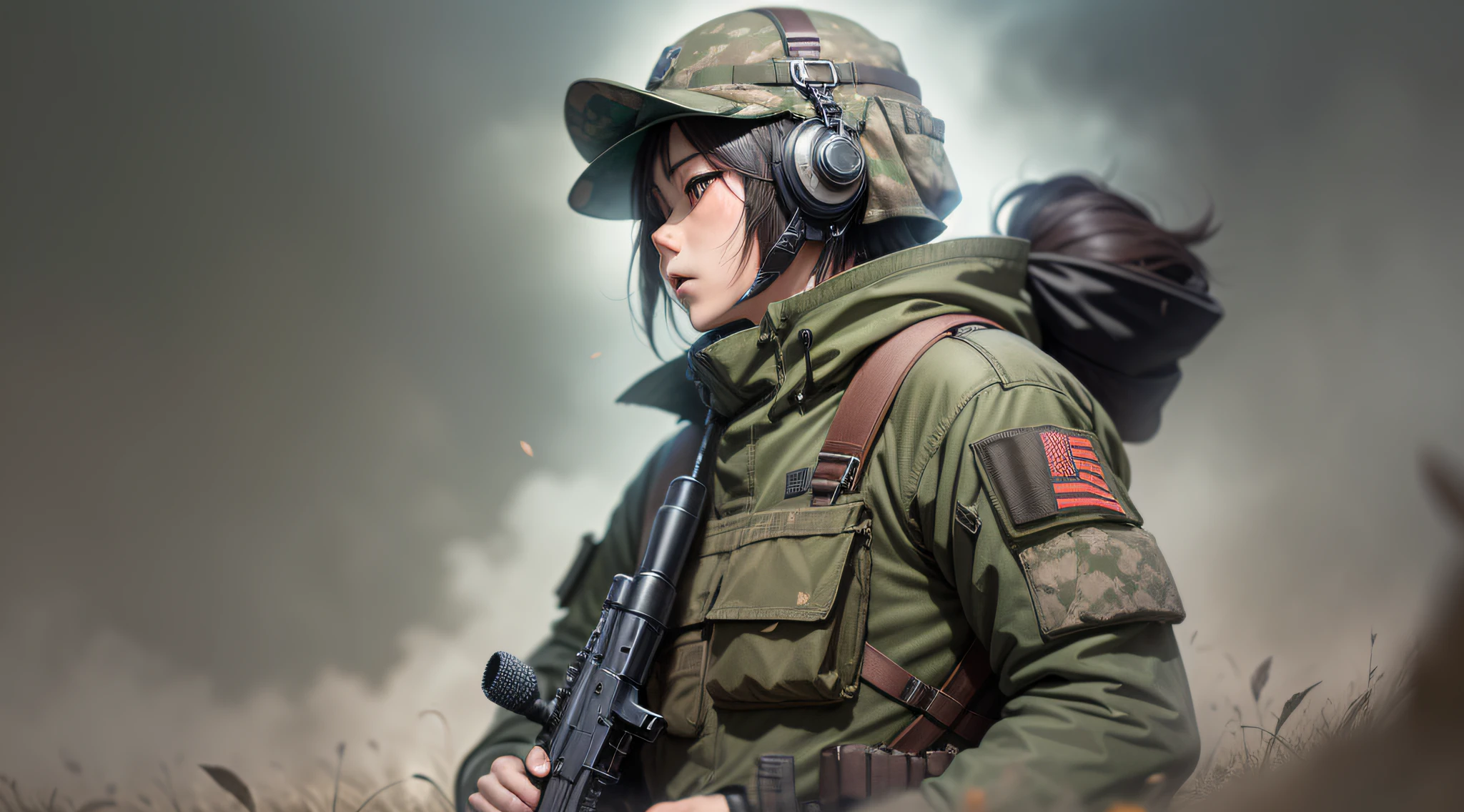 Field troops、holding gun、blasts