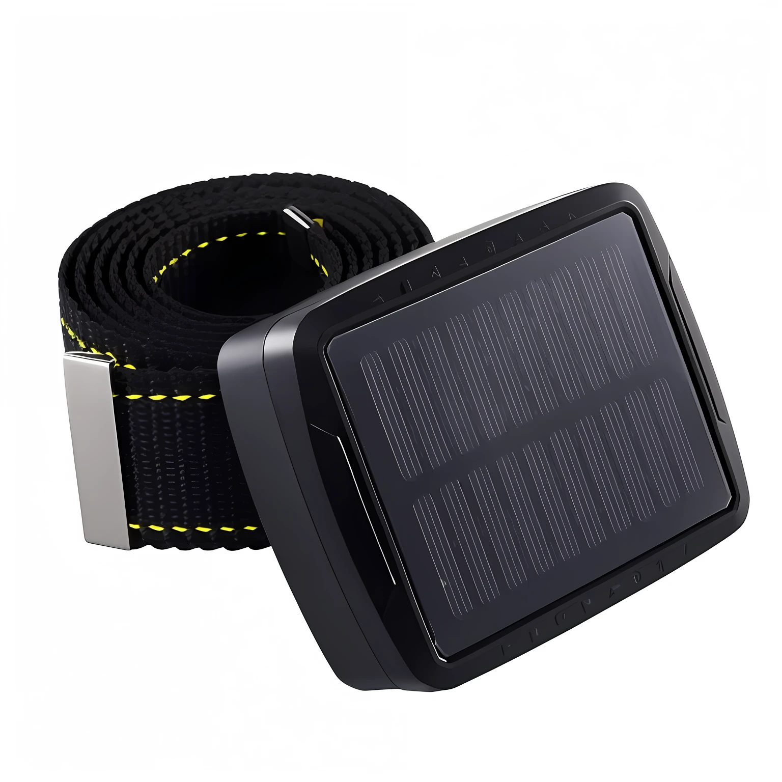 Solar belt close-up with small square installation, solar power, Product photo, belt, Solara, 120mm, 1 2 0 mm, solar punk product photo, h 1 0 8 0, Straps, top and side view, 2m, Waist up, maxar, .ISO: 1600, C 12.0