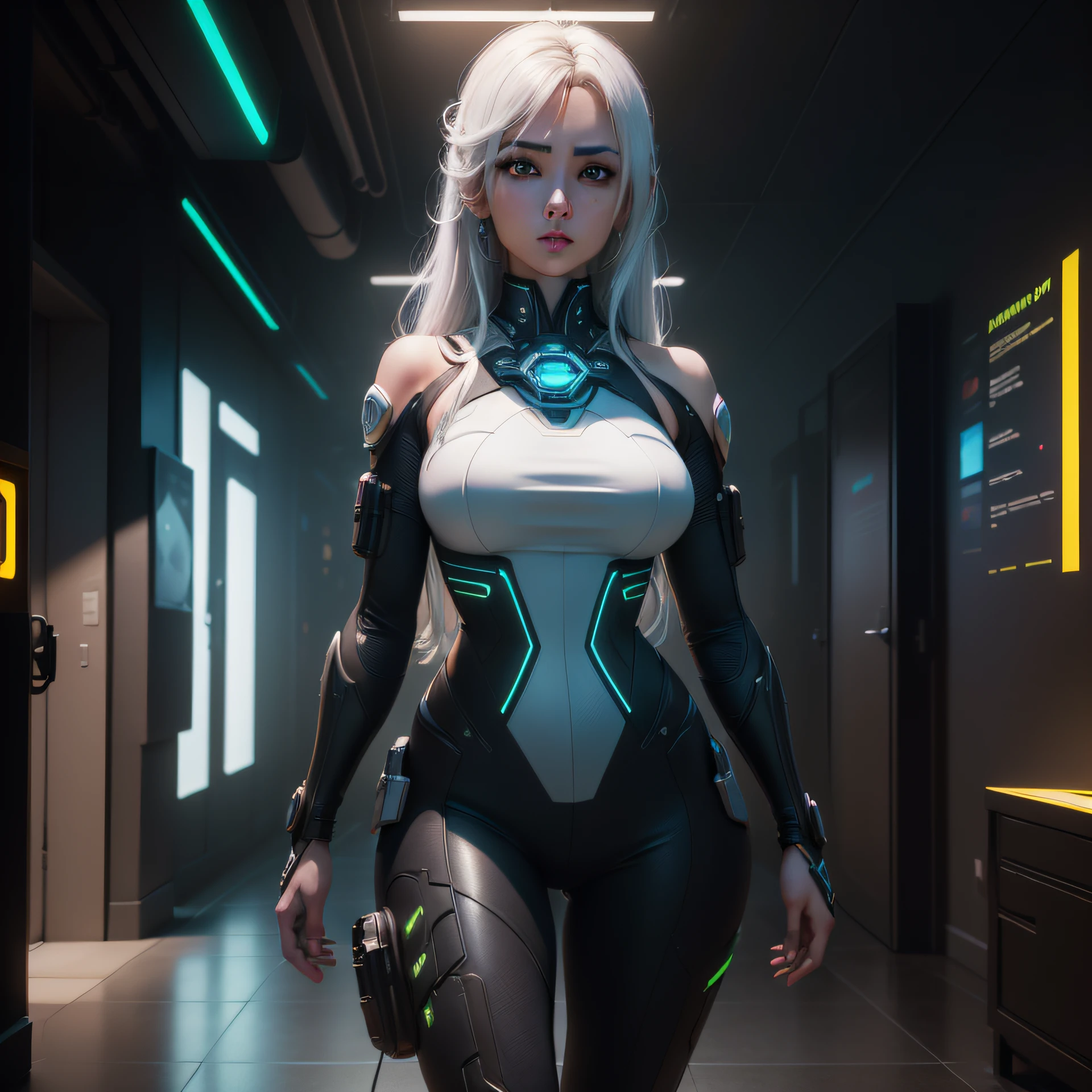 (Best Quality), ((Masterpiece), (Detail: 1.4), 3D, A Beautiful Cyberpunk Woman, HDR (High Dynamic Range), Ray Tracing, NVIDIA RTX, Super-Resolution, Unreal 5, Subsurface Scattering, PBR Textures, Post-Processing, Anisotropic Filtering, Depth of Field, Maximum Sharpness and Sharpness, Multi-layer Textures, Albedo and Highlight Maps, Surface Shading, Accurate simulation of light-material interactions, perfect proportions, Octane Render, two-color light, large aperture, low ISO, white balance, rule of thirds, 8K RAW,