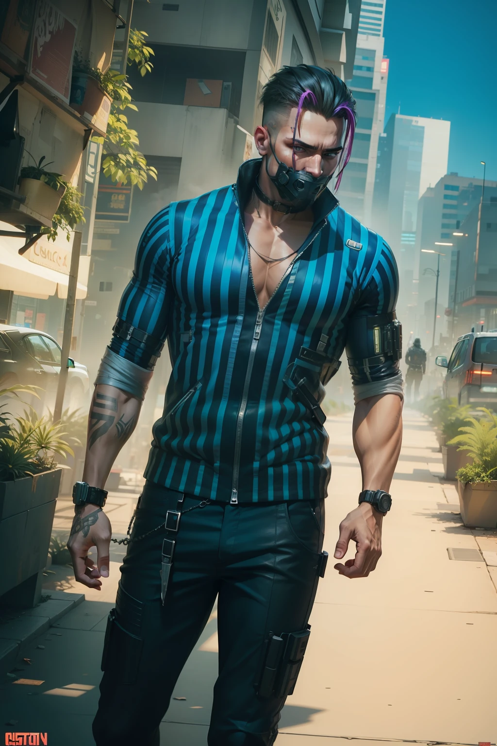 Cyberpunk male six-pack body full hd remove background realistic face