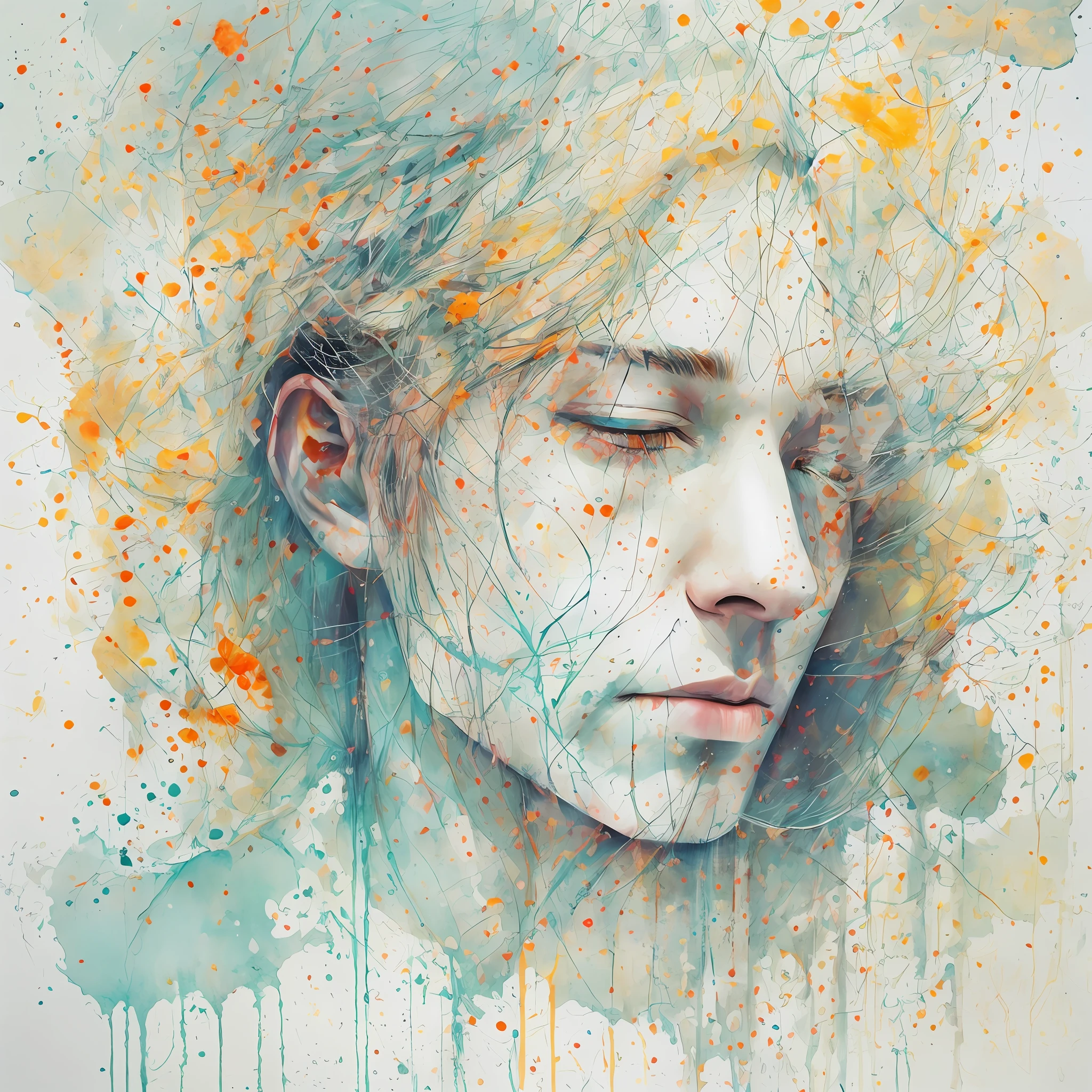 Agnes Cecile's man, luminous design, pastel colors, ink drops, autumn lights