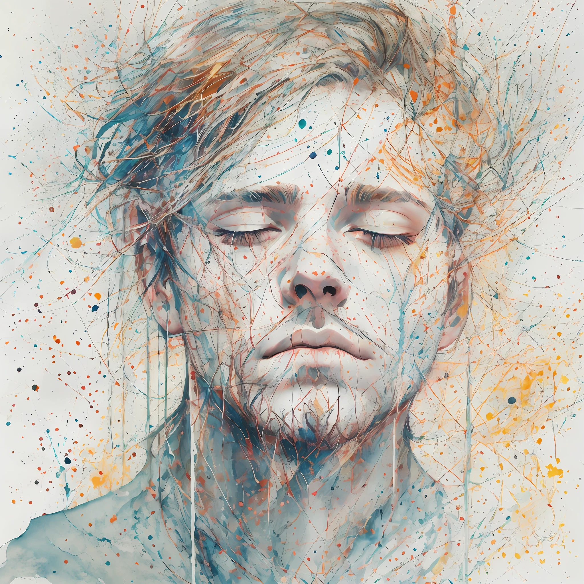 Agnes Cecile's man, luminous design, pastel colors, ink drops, autumn lights