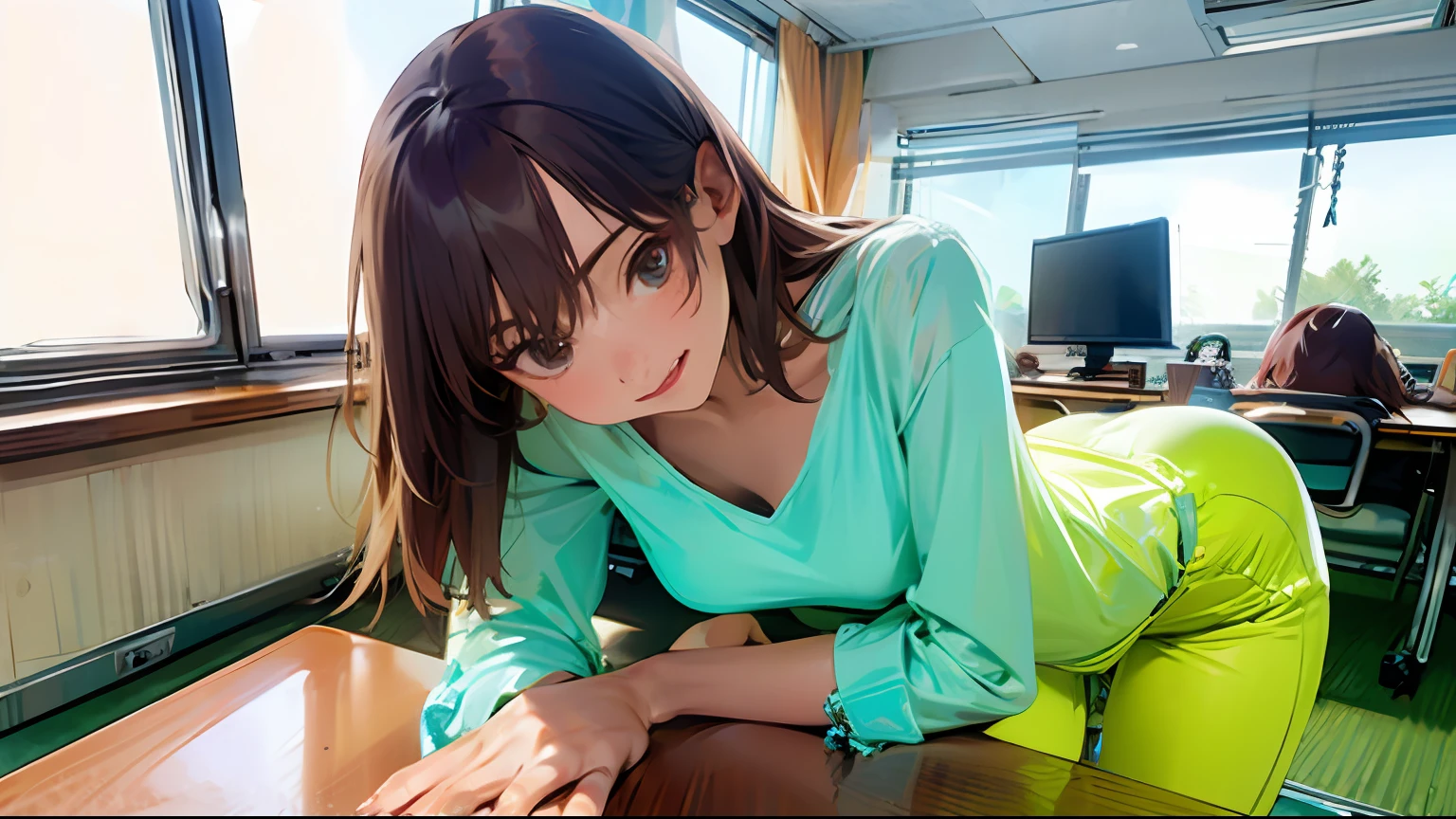 (realisticlying:1.2), 18yo Girl, Raised sexy,bareness, Sit Pose, Computer classroom