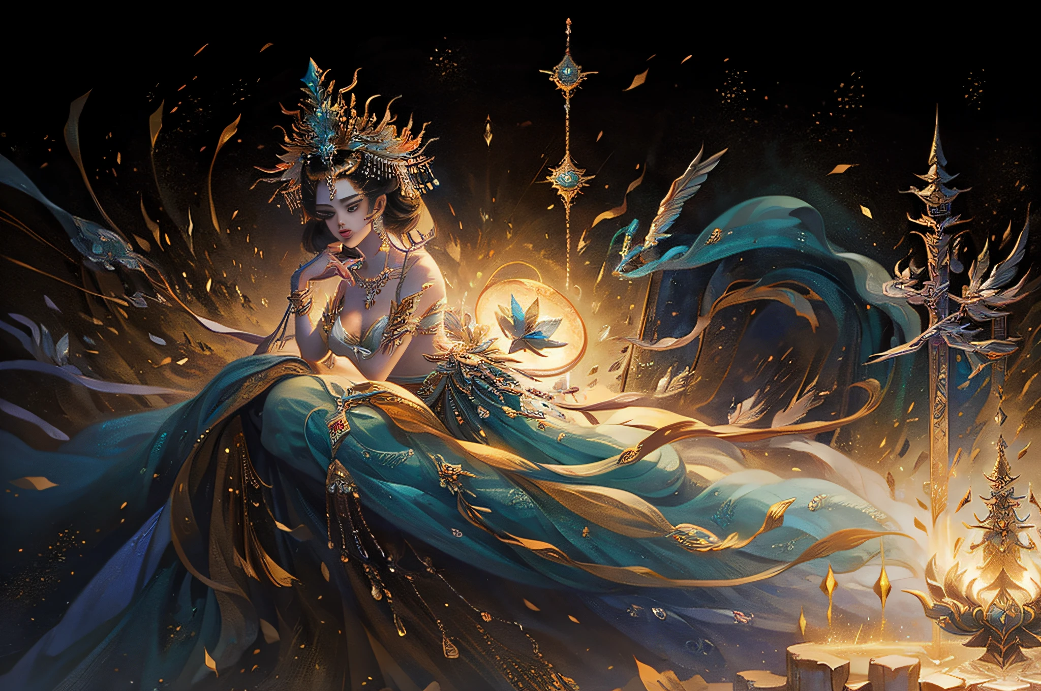 "((a beautiful woman))Hera, the majestic queen of Olympus, radiating majesty and power, surrounded by an aura of grace and divine wisdom."