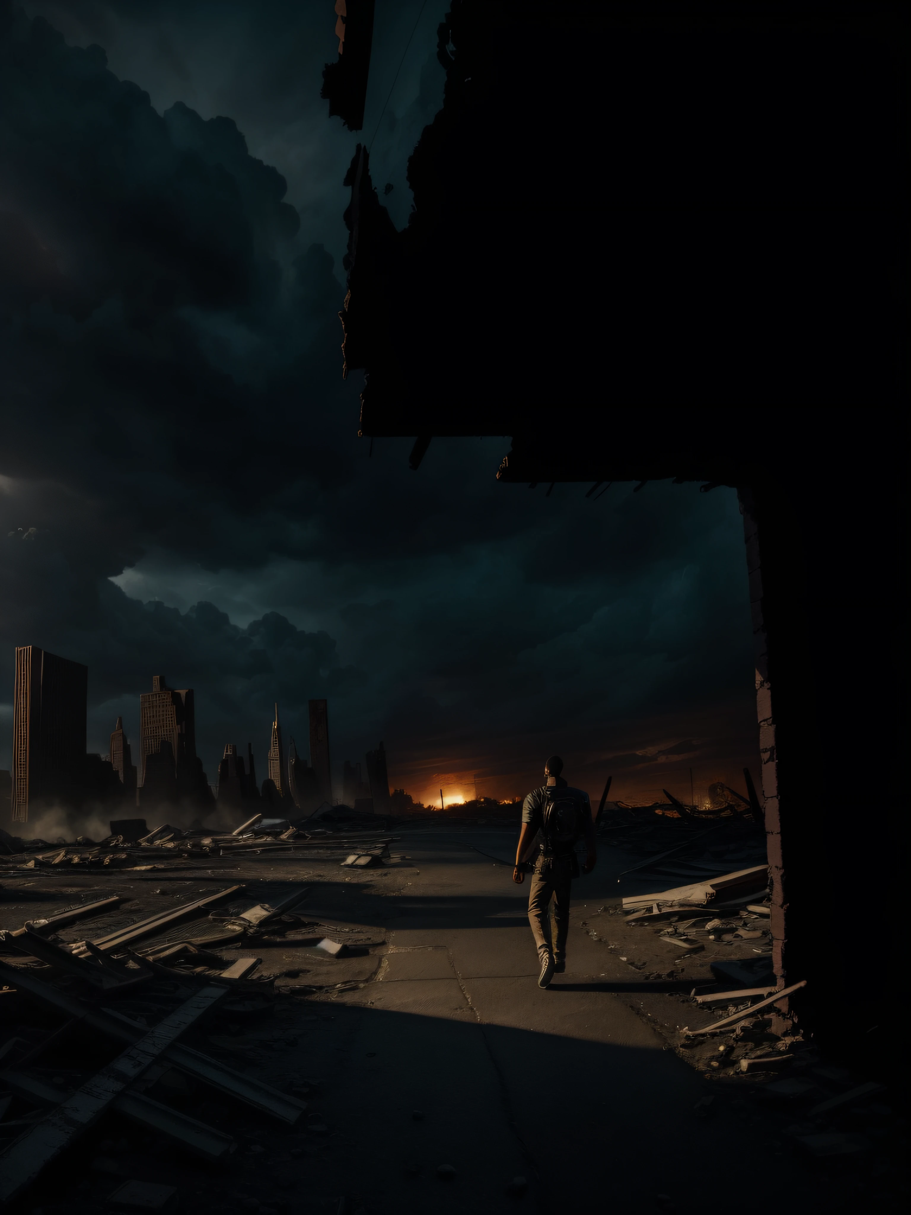 FULL SHOT, ACTOR WILL SMITH WALKS ALONE THROUGH THE RUINS OF NEW YORK FACING THE CAMERA, DRAMATIC LIGHT, POST-APOCALYPSE ATMOSPHERE, SUPER HIGH RESOLUTION, SUPER FINE FOCUS, BEST QUALITY, 32K, HDR, STEVE MCCURRIE STYLE ,HYPERPHOTOREALISM