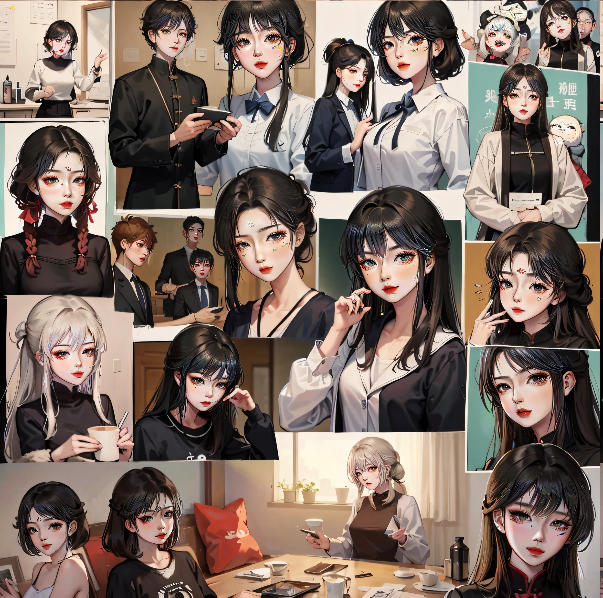 Arafeld collage of a group of asian girls with different hair, Guviz-style artwork, Guviz, girls frontline style, Guweiz in Pixiv ArtStation, Guweiz on ArtStation Pixiv, from girls frontline, Fine details. Girl Front, Kawasi, Kantai collection style, Girls Frontline CG