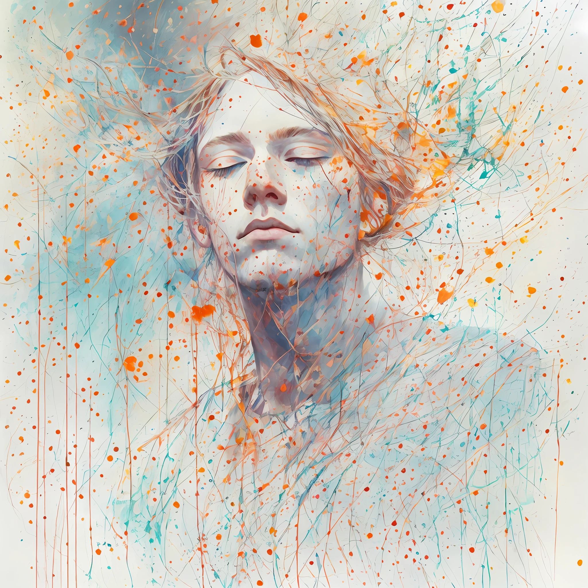 Agnes Cecile's man, luminous design, pastel colors, ink drops, autumn lights