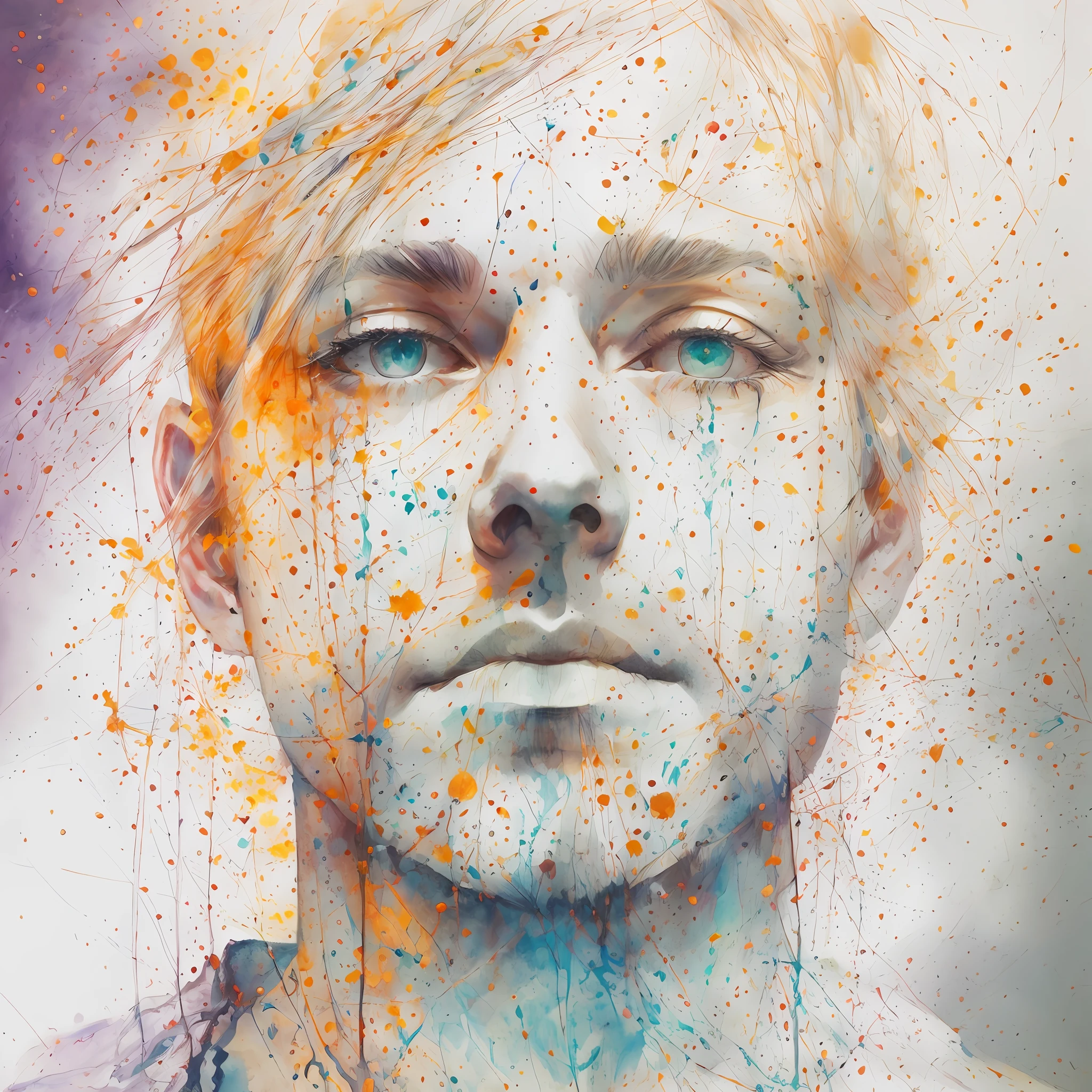 Agnes Cecile's man, luminous design, pastel colors, ink drops, autumn lights