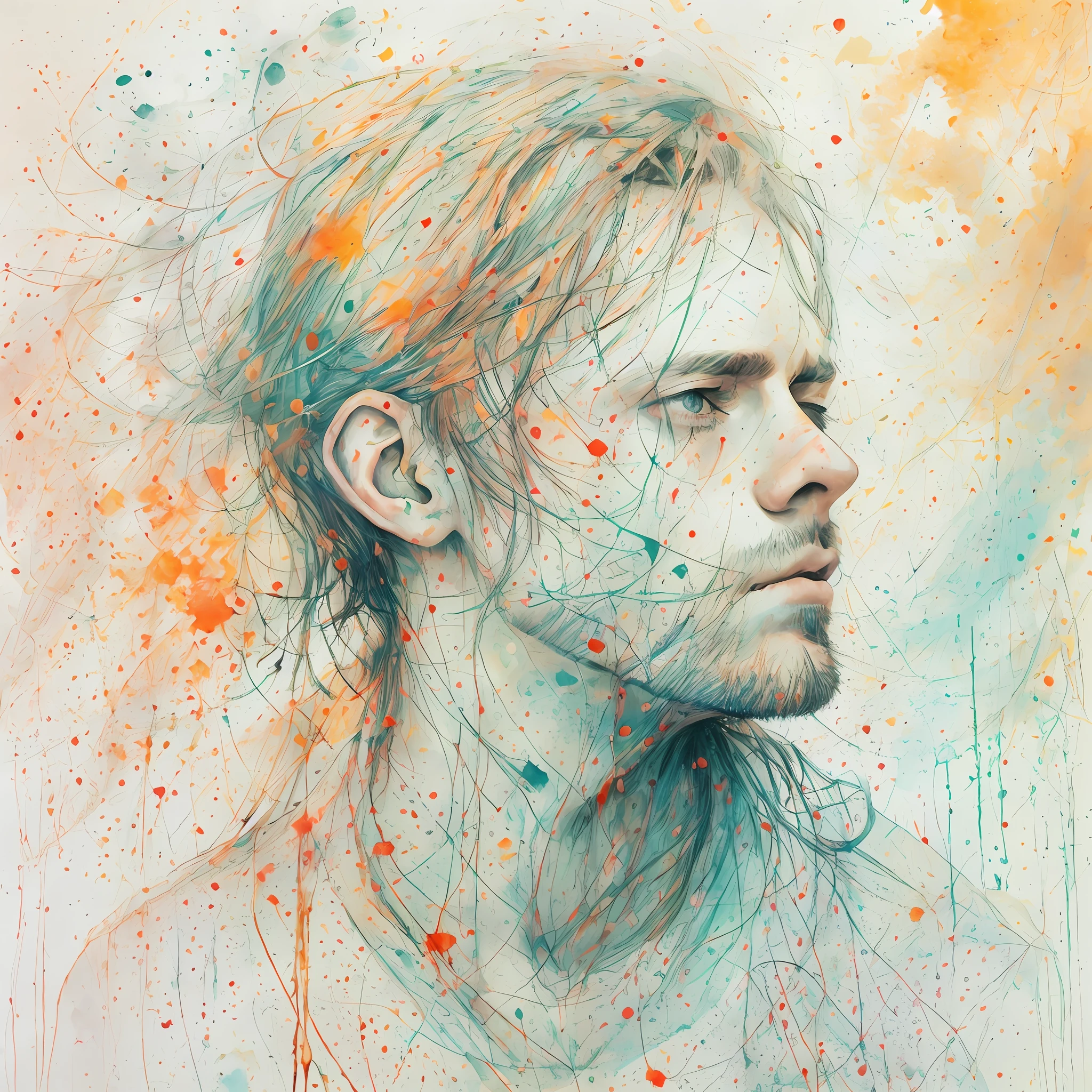 Agnes Cecile's man, luminous design, pastel colors, ink drops, autumn lights