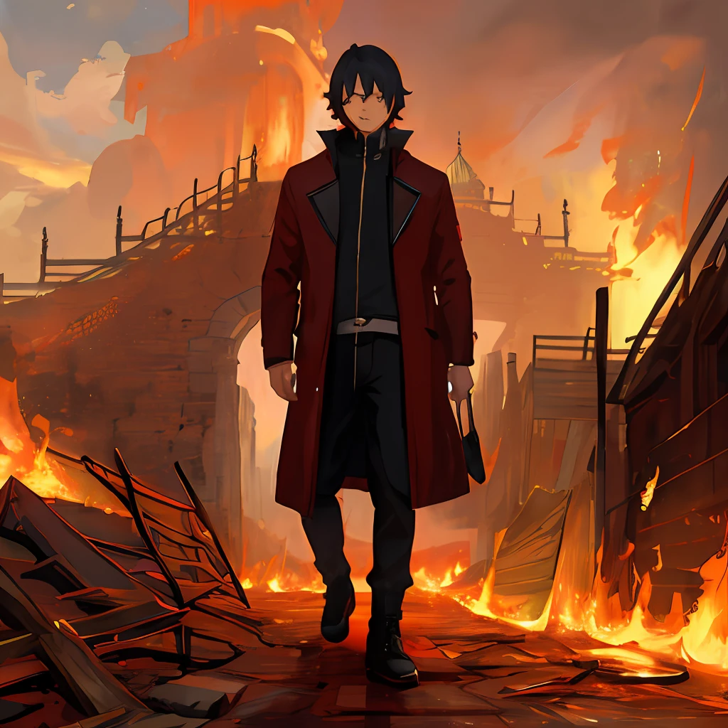 A boy who looks like Sasuke stands against the backdrop of a burned ancient Chinese building,The cover also has a novel wallpaper engraved with the three words of Mi Tianxing