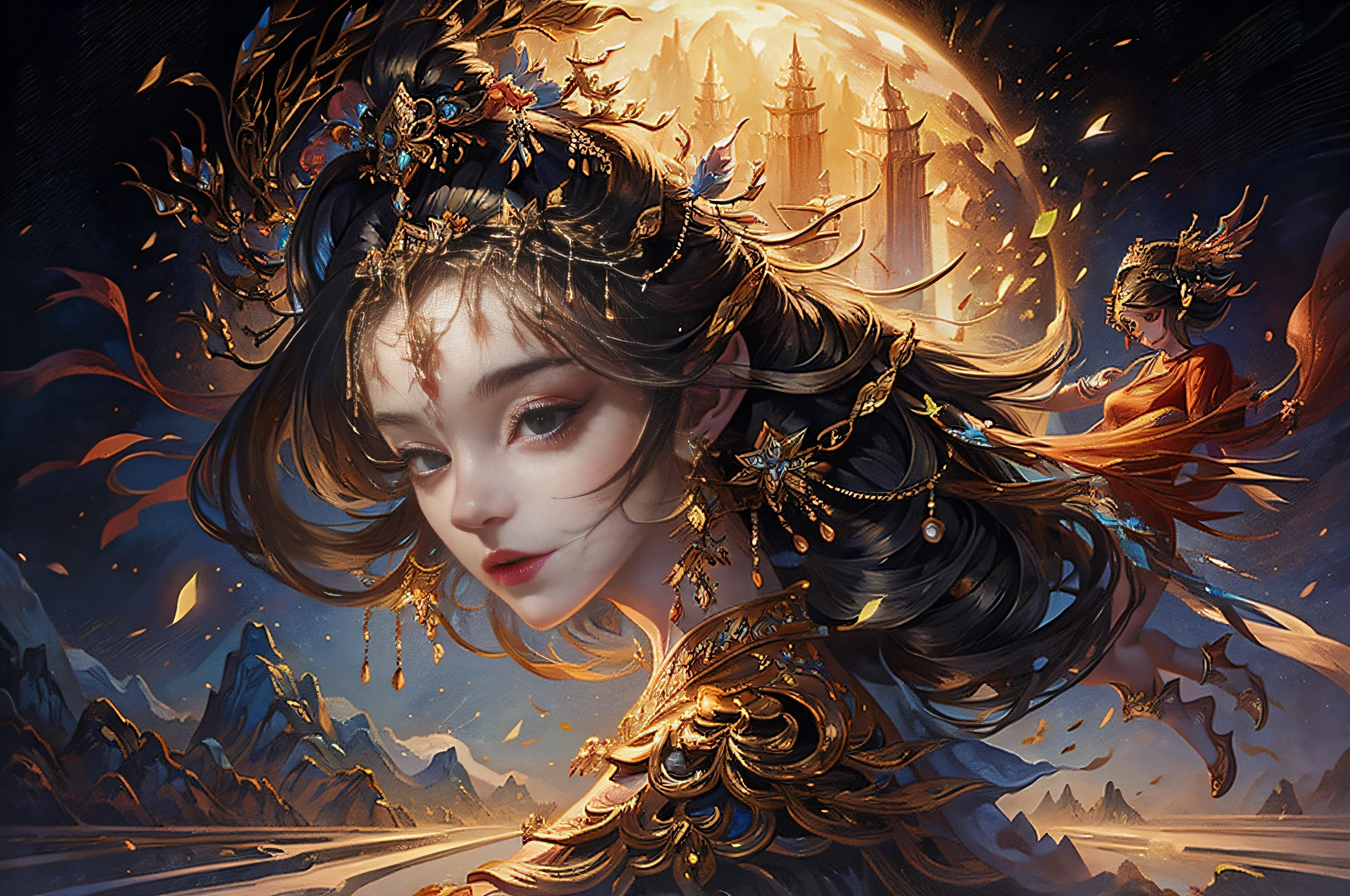 "((a beautiful woman)):1.8,((goddess beauty)):1.4,empowering woman,intricate details,highly detailed,HD quality,(hyper realistic)