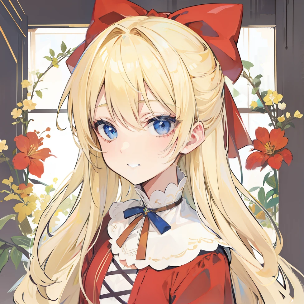 blond hairbl，blueneyes，gentle grin