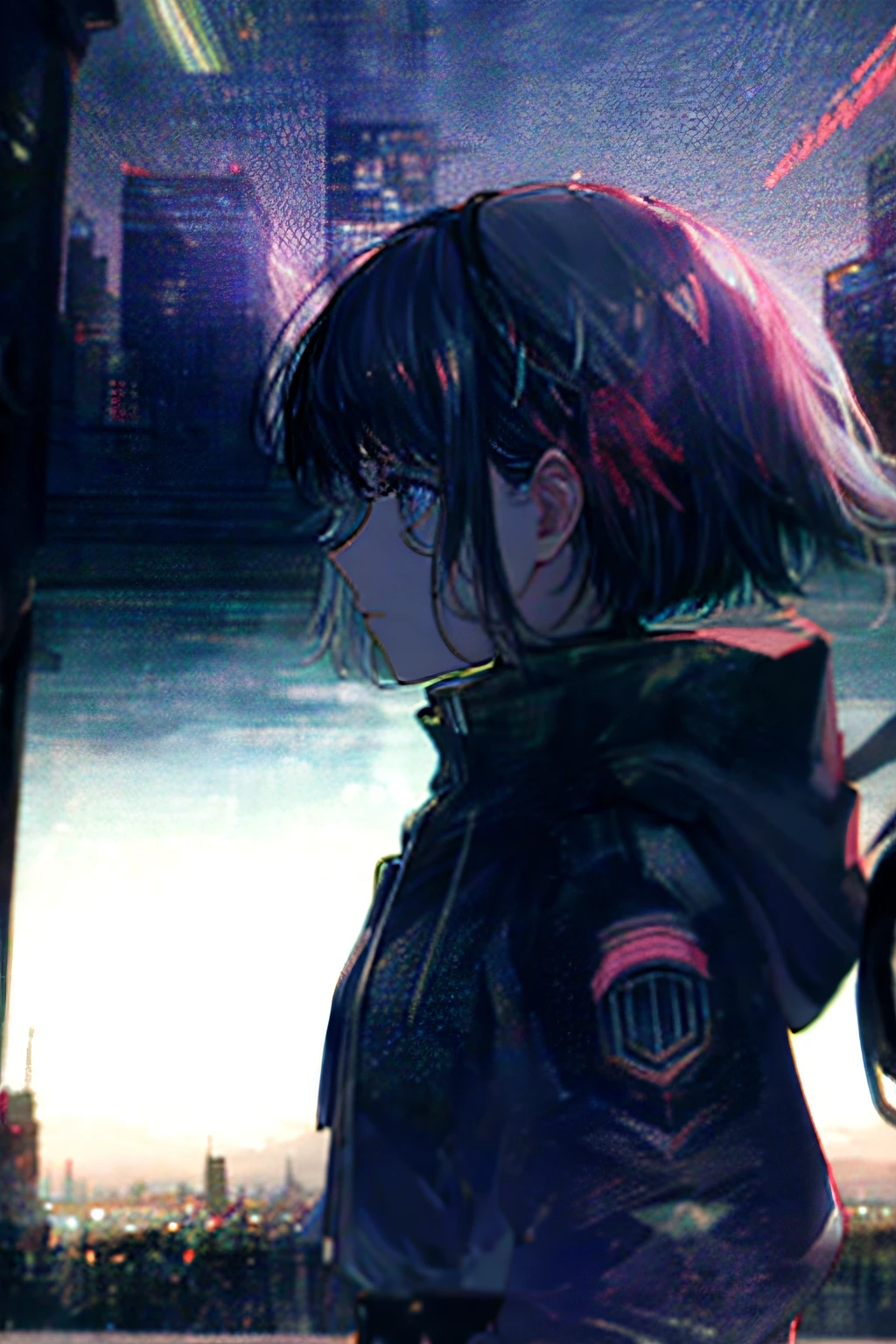 cyber punk Girl　futuristic cities　Girl in Profile