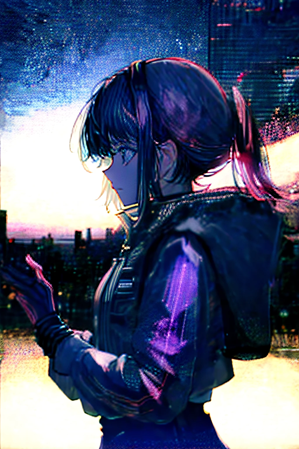 cyber punk Girl　futuristic cities　Girl in Profile