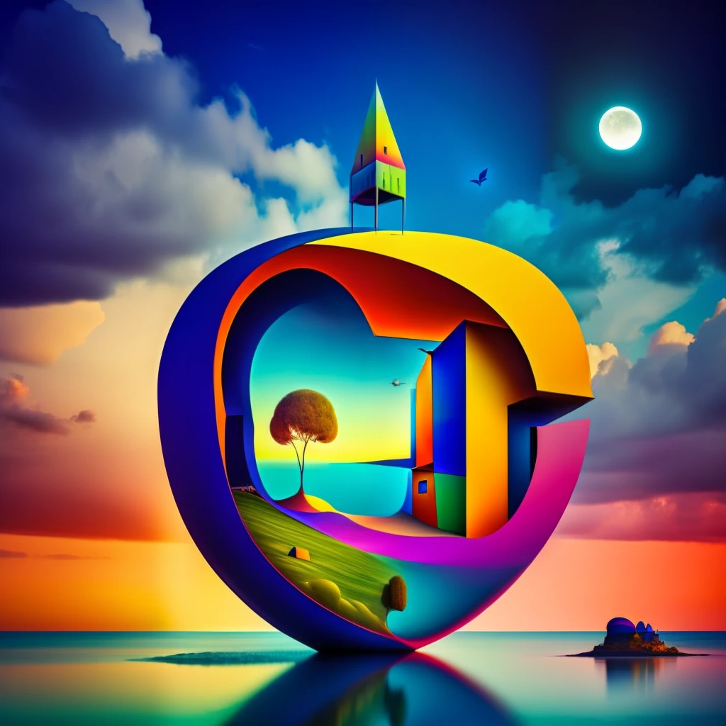 (colorfulsurrealismai)++, (surrealism), apple