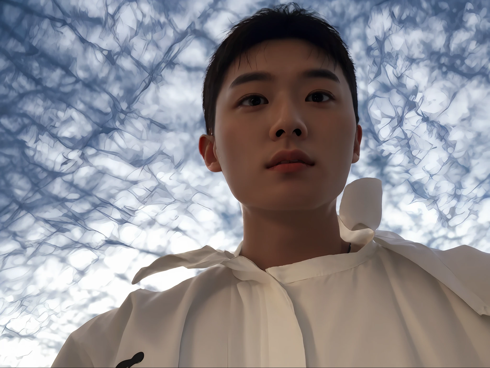 Oppav3, (masterpiece, super high quality, high resolution, 8K, complex: 1.2), (detailed face: 1.2), (wearing a white shirt: 1.5), handsome, detailed skin, pores, absurd, clumsy, 1boy, male focus, (realistic)), good lighting quality, muscle veins, (((pale skin)), curved, balanced eyes, brown eyes,