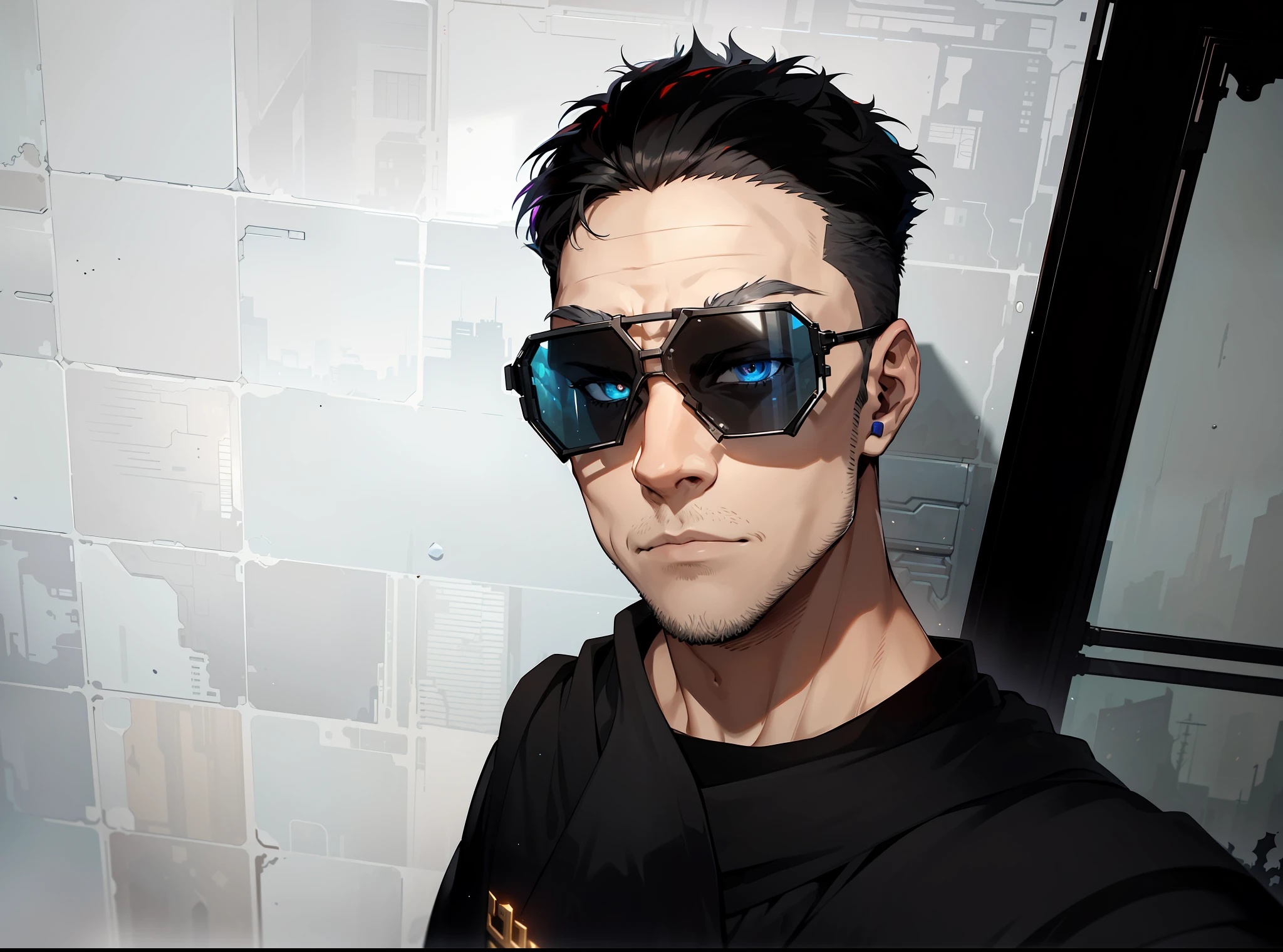 Cyberpunk male, fantasy world, dark background, clean design, epic instagram, artstation, colorful paint splatter, silhouette, hyper detailed intricate details, unreal engine, fantasy, intricate details, splash screen, complementary colors, Fantasy concept art, 8k resolution, deviantart masterpiece, oil painting, heavy strokes, paint dripping, (isolated on white background: 1.3), rainbow skin, (((handsome young man))), ((teenage:1.5) ), (glowing blue eyes), ((light eyes)), ((((short white hair: 1.1))), ((black clothes)), (prince\\(indifferent expression\\),, ( ((Wears high detail luxurious black robe))), white hair, (chest) --v 6