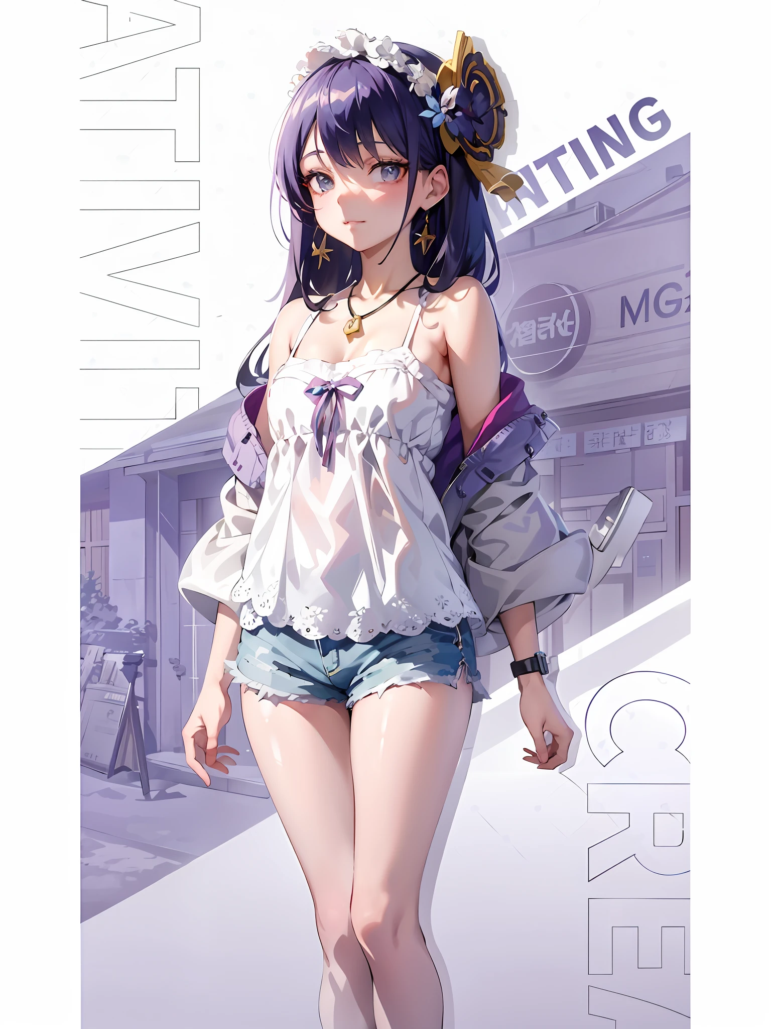 Anime girl walking down the street in shorts and top, Smooth anime CG art, Guviz, trending at cgstation, trending on cgstation, Guviz-style artwork, IG model | Art germ, Fine details. Girl Front, seductive anime girls, anime full body illustration, anime visual of a cute girl, Official artwork